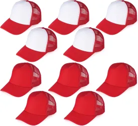 10 PCS Sublimation Blank Trucker Hats Red, Plain Trucker Cap Foam Front High Crown Mesh Back Trucker Hat, DIY Custom Baseball Caps Bulk Adjustable Snapback for Men Women