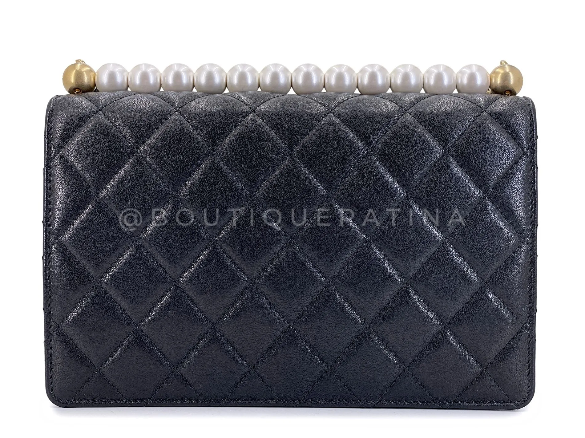 19S Chanel Chic Pearls Quilted Flap Bag Black GHW DJ9
