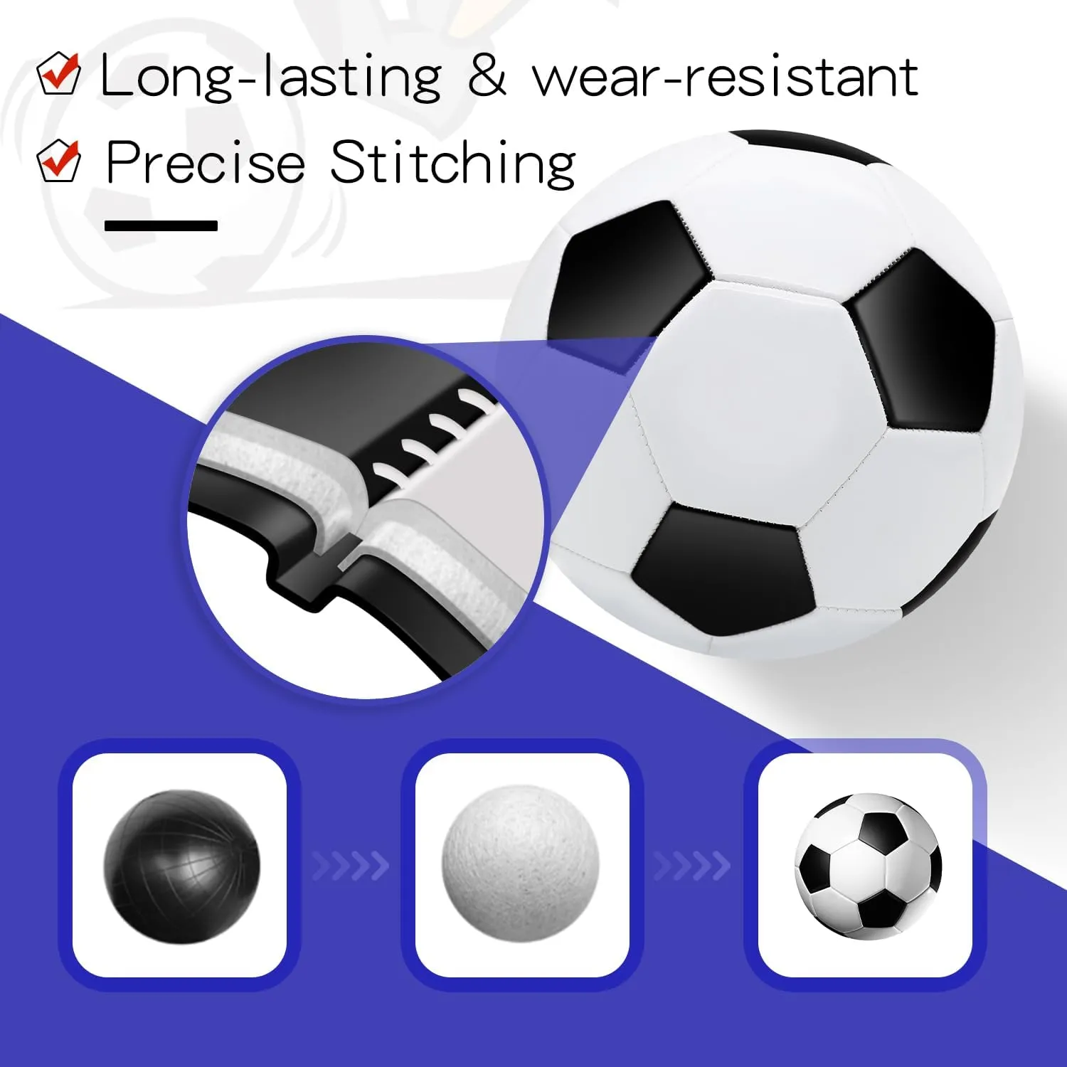 6 Pack Soccer Balls with Pump Needle, Size 3/4/5 Soccer Training Ball Practice for Kids,Youth and Adults, Soccer Ball Bulk