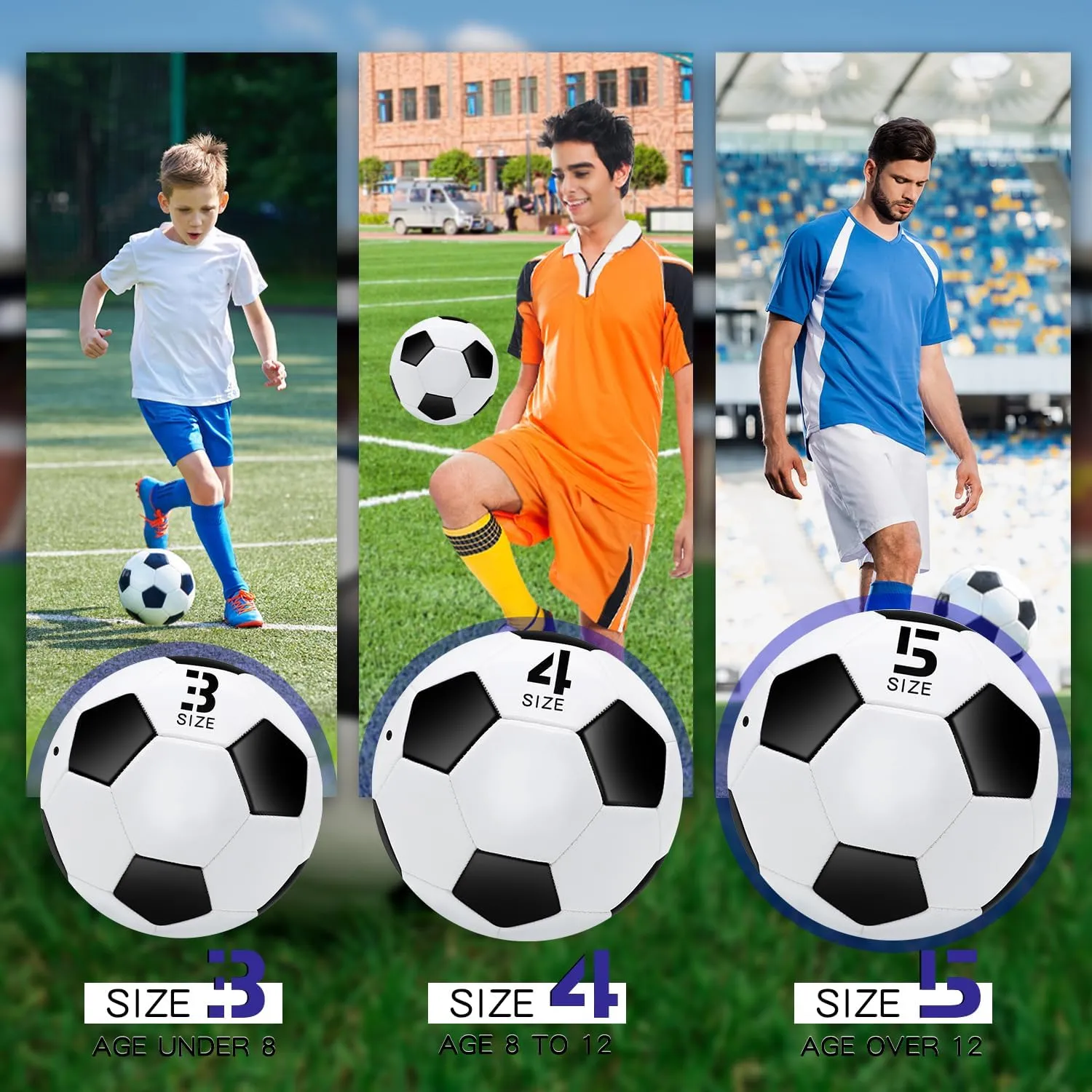 6 Pack Soccer Balls with Pump Needle, Size 3/4/5 Soccer Training Ball Practice for Kids,Youth and Adults, Soccer Ball Bulk