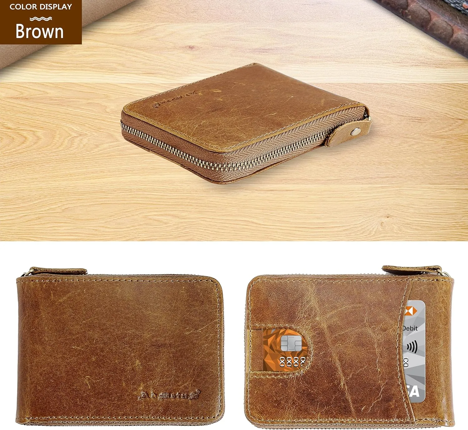 Admetus Men's Zipper Wallet Leather Bifold Wallets Slim RFID Blocking Zip Around Credit Card Holder Compact Small Wallet