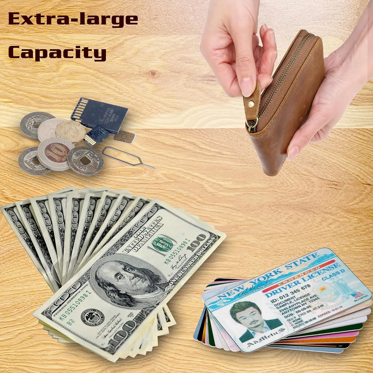 Admetus Men's Zipper Wallet Leather Bifold Wallets Slim RFID Blocking Zip Around Credit Card Holder Compact Small Wallet