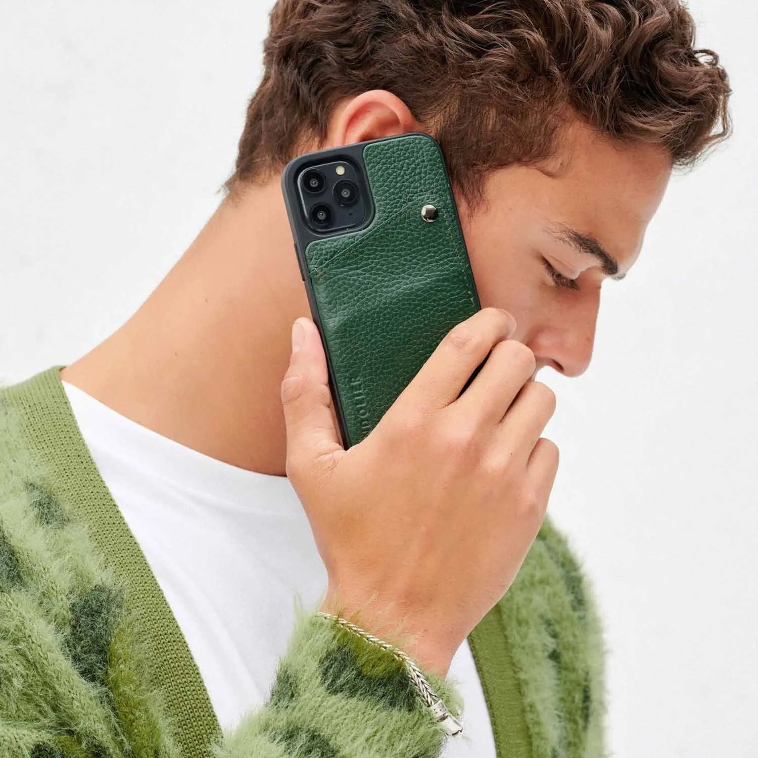 Alex Pebble Leather Wallet Case (no D-rings) - Green/Pewter