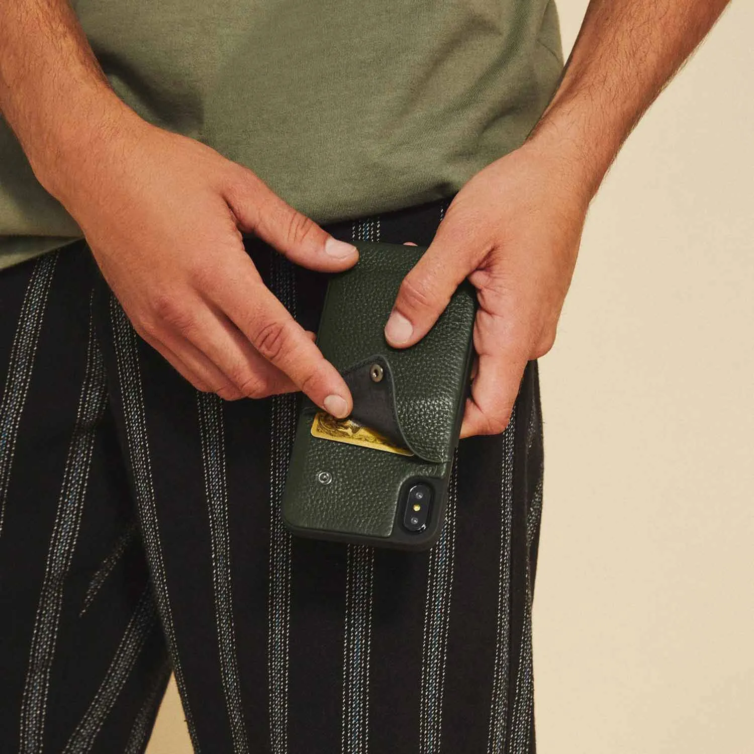 Alex Pebble Leather Wallet Case (no D-rings) - Green/Pewter
