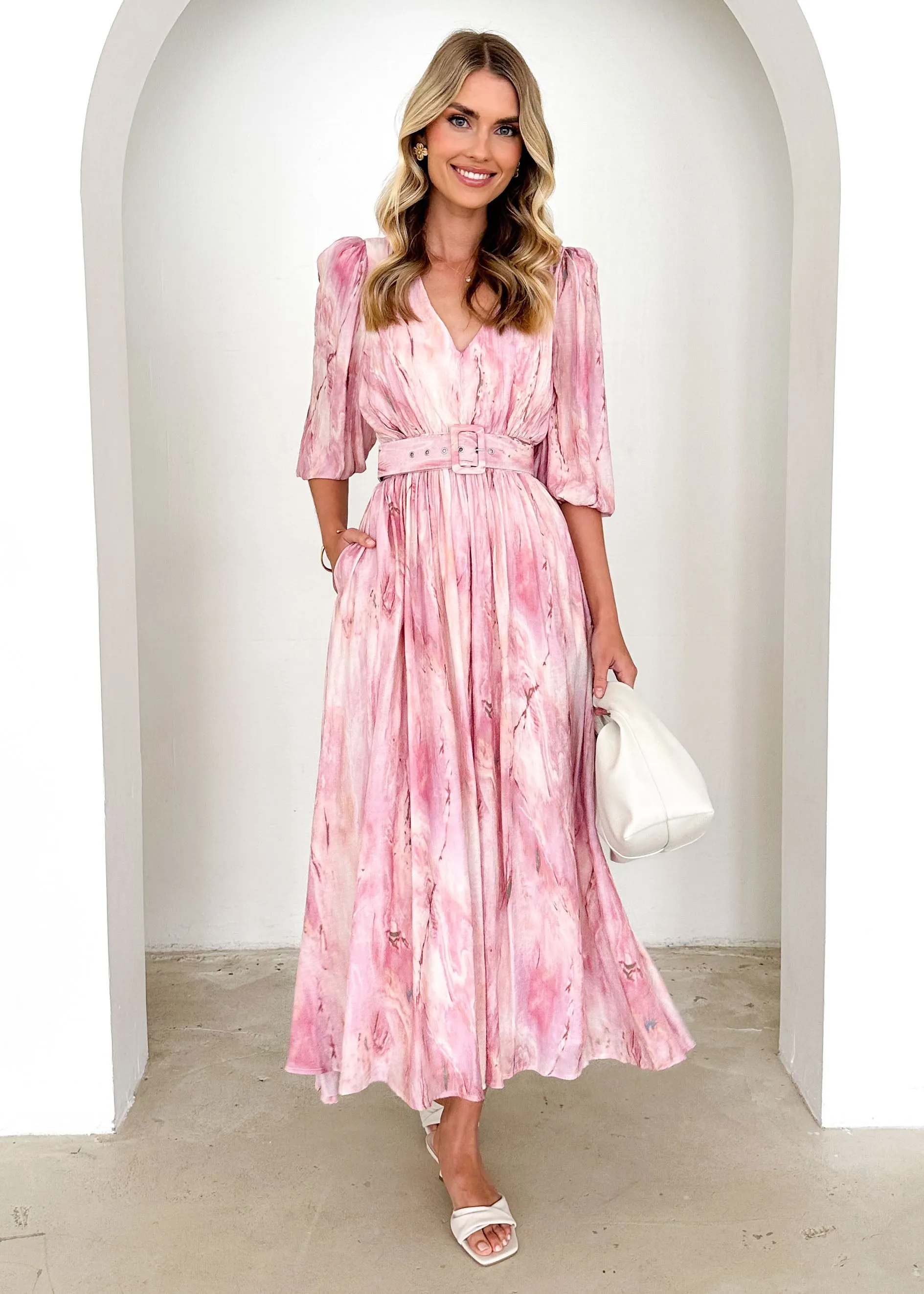 Analissa Midi Dress - Pink Marble