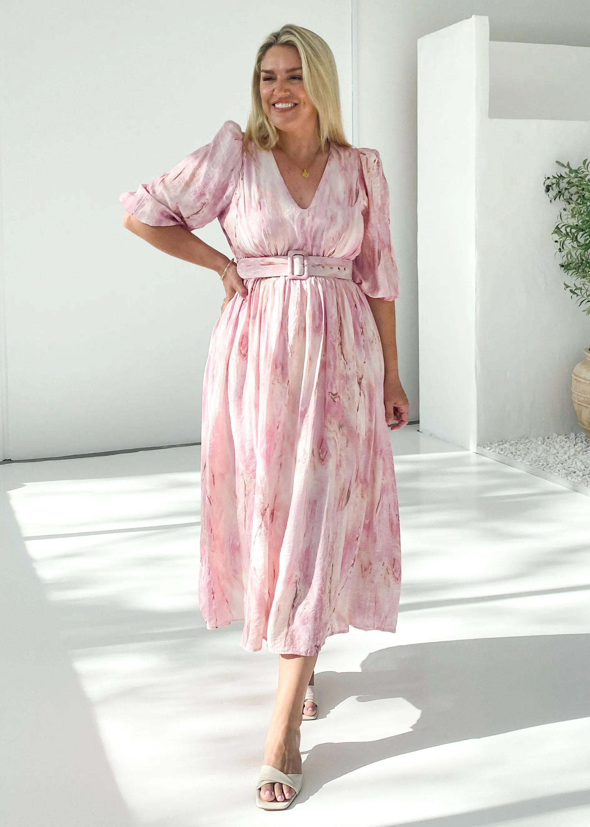 Analissa Midi Dress - Pink Marble