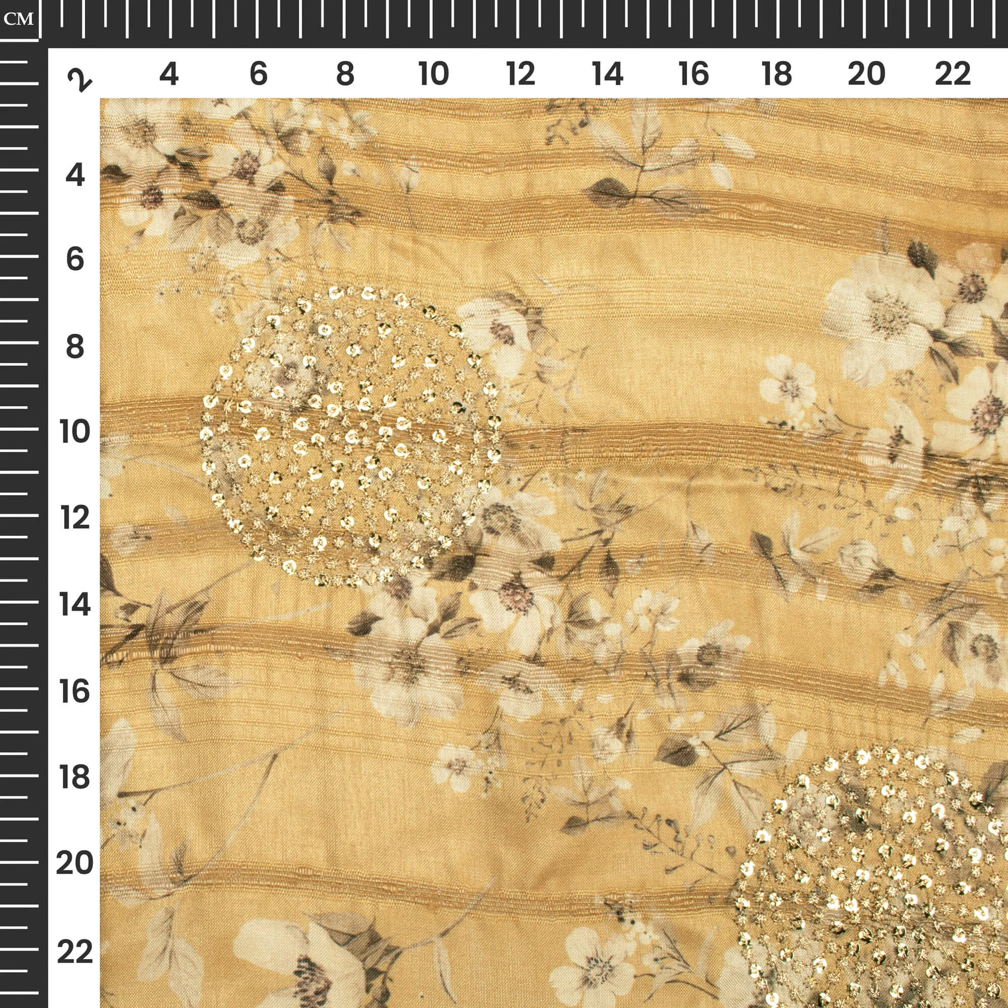 Attractive Off-White Floral Digital Print Butta Sequins Embroidery On Heritage Art Silk Fabric
