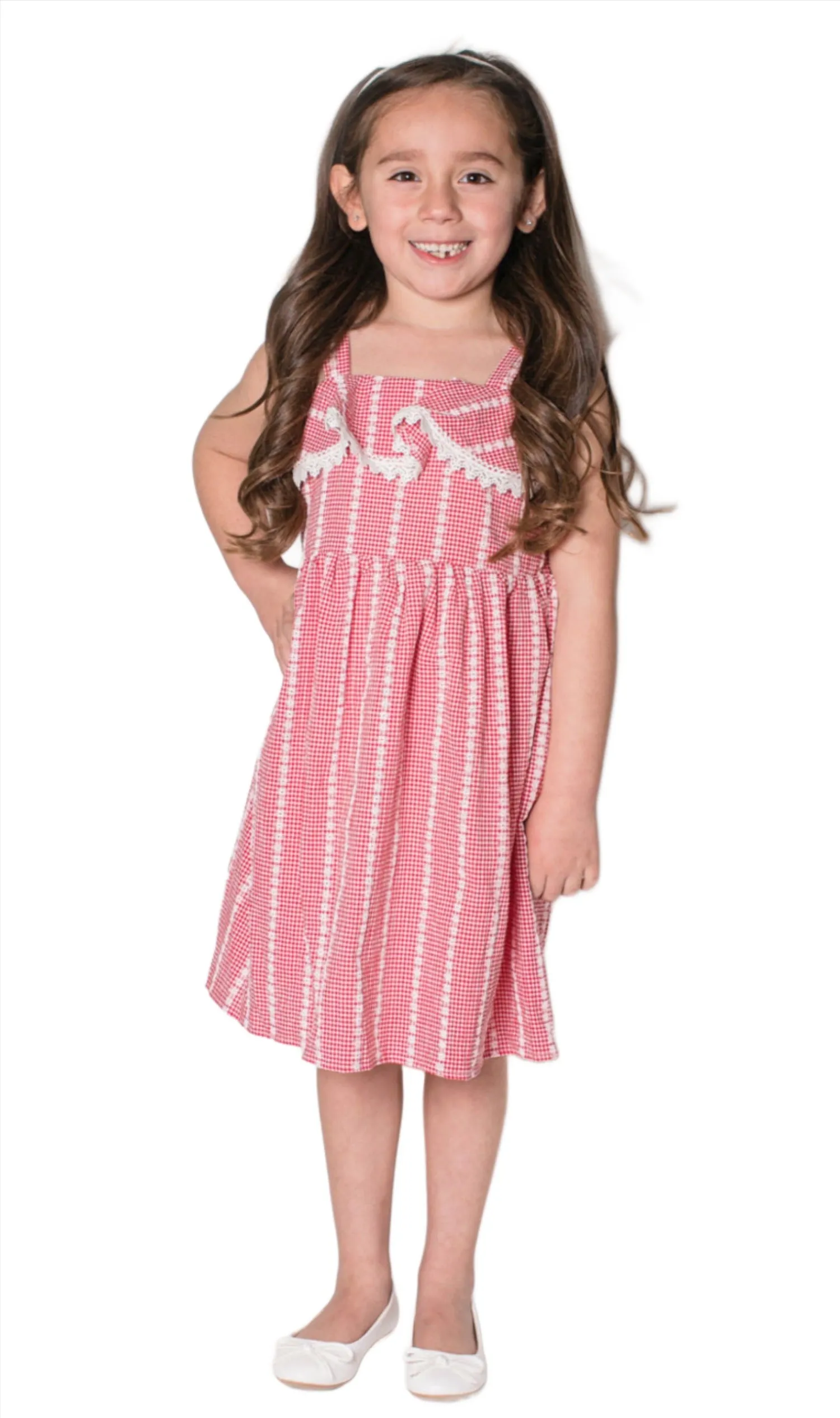 Baby Girl's & Little Girl's Red and White Mini Check Summer Dress