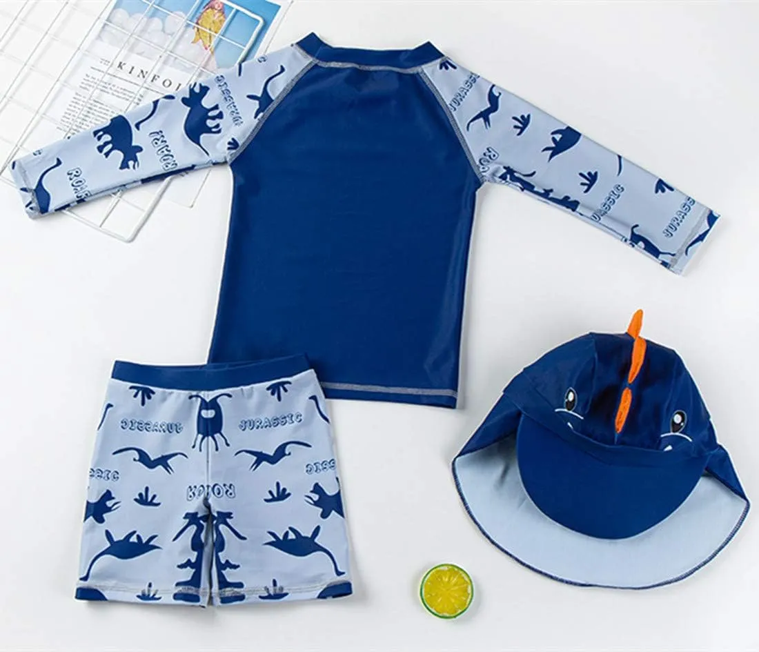 Baby Toddler Boys 3-Pieces Swimsuit Sets Blue Shark Bathing Suit Rash Guards Sunsuit Swimwear with Hat UPF 50  FBA