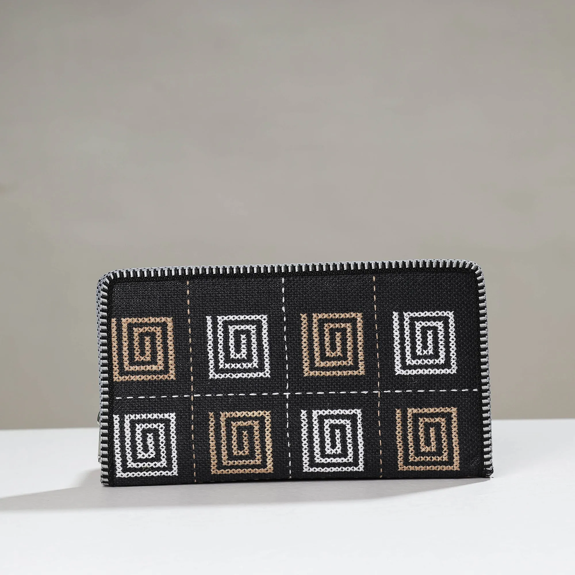 Black - Tribal Hand Embroidered Jute Passport Cover