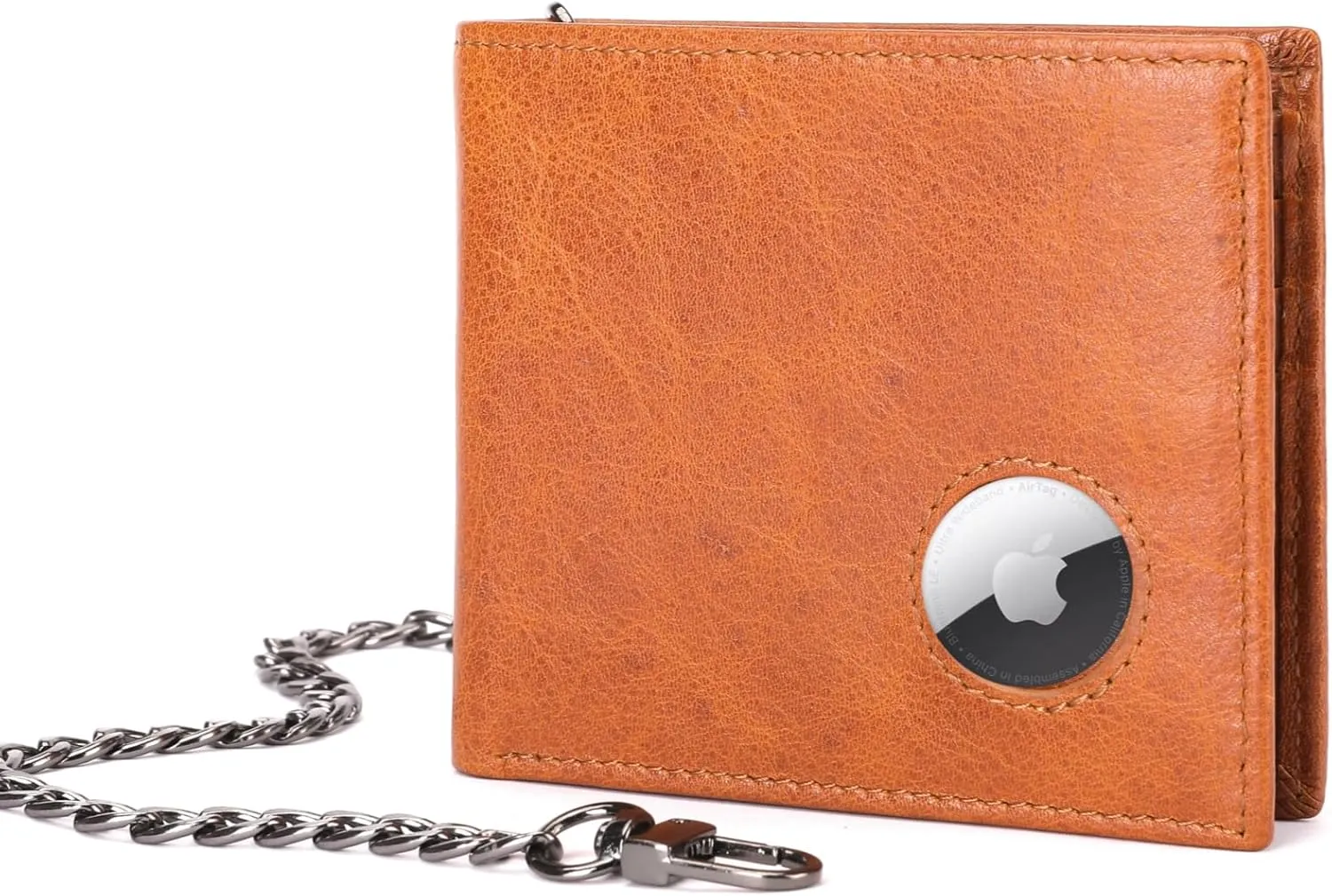 BULLCAPTAIN Slim Genuine Leather Mens Wallets with 2 ID Windows 10 Credit Card Slots Bifold RFID Blocking Wallets for Men With AirTag Holder and Chain T01 (Brown)