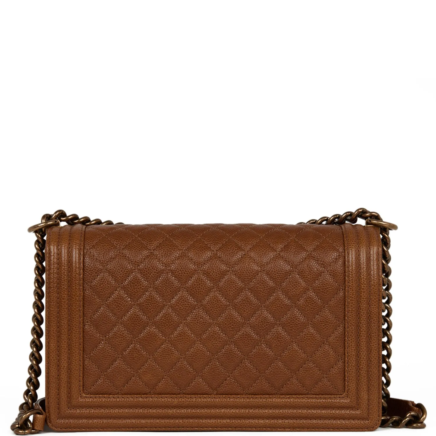 Chanel Large Boy Bag Brown Caviar Antique Gold Hardware