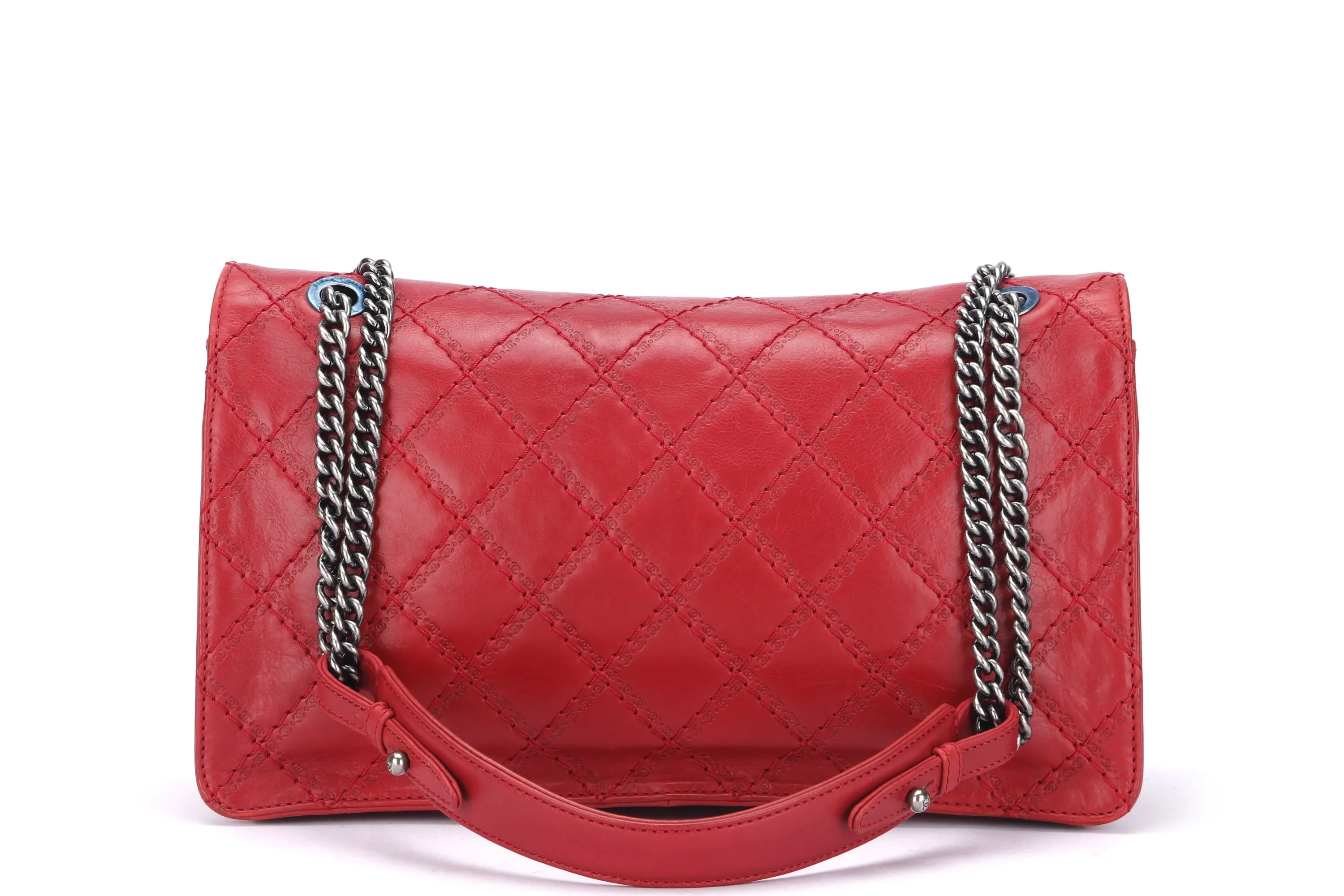 CHANEL REISSUE 226 (1592xxxx) RED CALF LEATHER WITH RUTHENIUM CHAIN, WITH CARD, WITH DUST COVER
