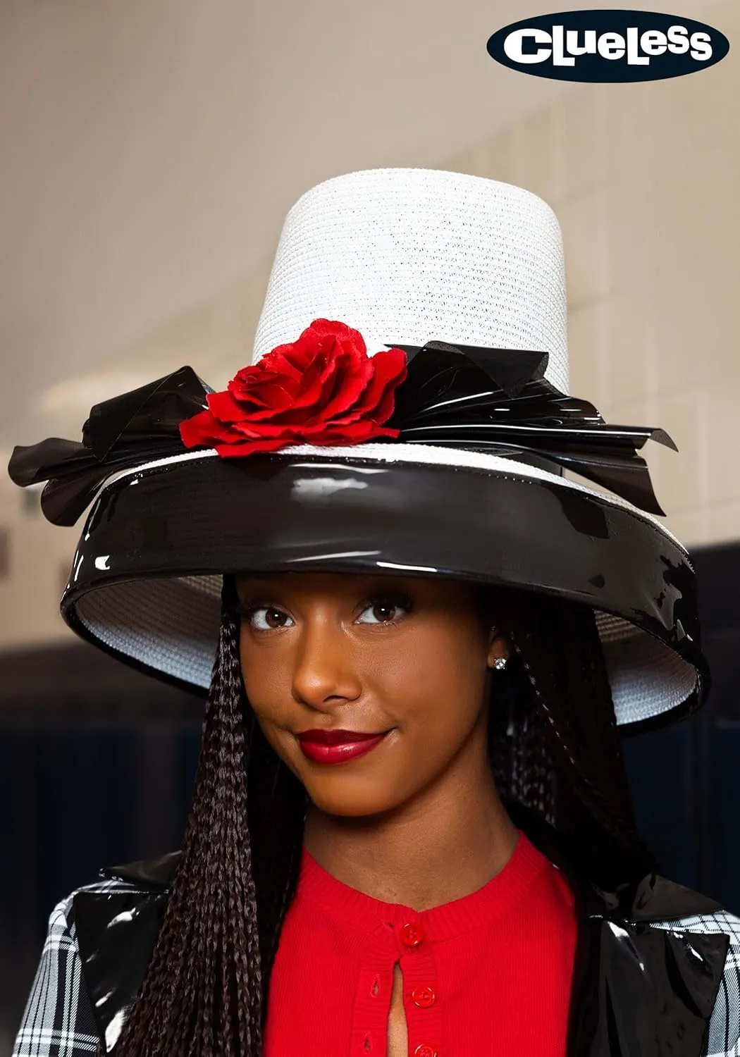 Clueless Dee's Women's Straw Hat with Faux Leather Brim & Vinyl Bow - Officially Licensed 90s Fashion Icon