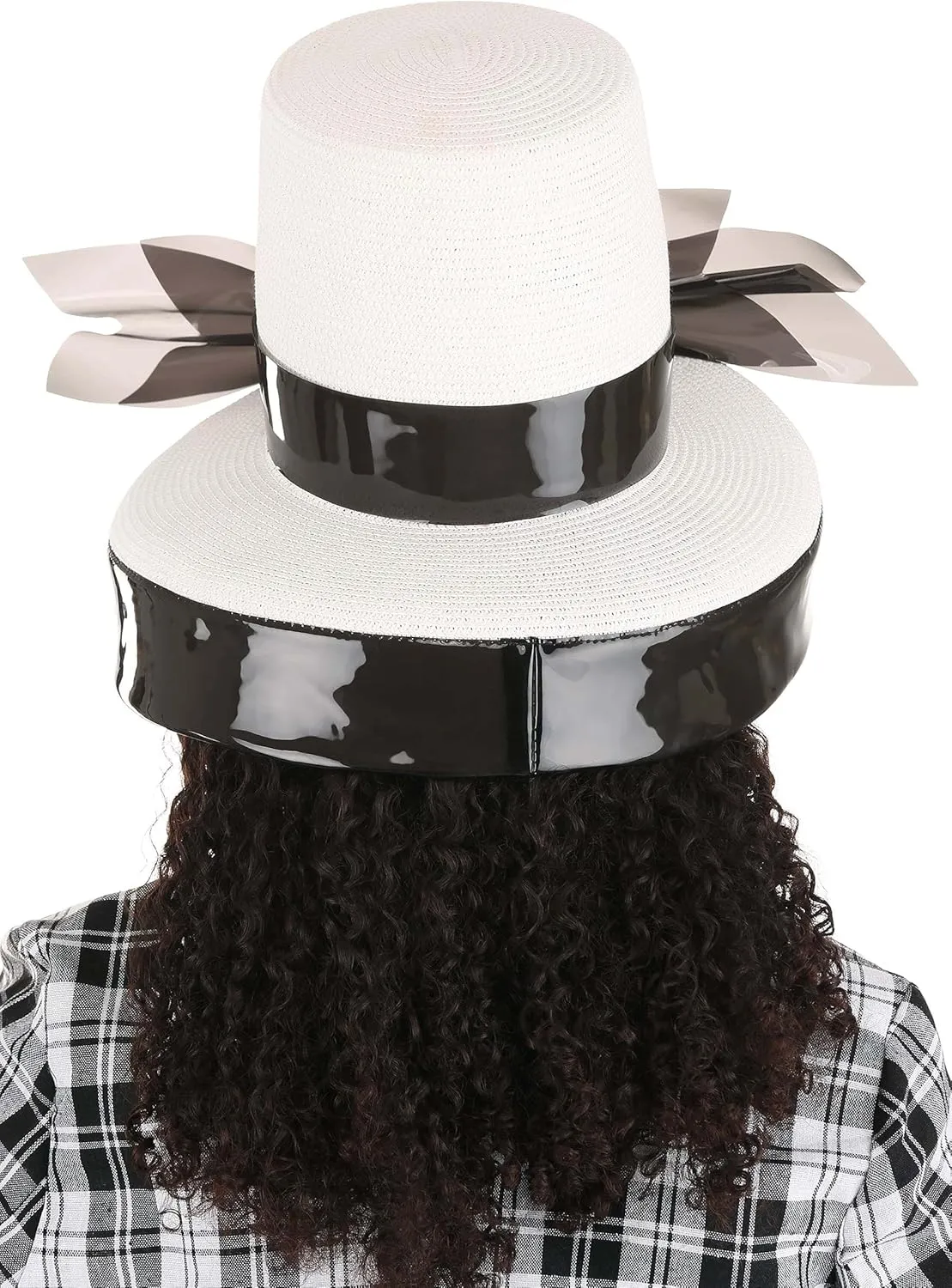 Clueless Dee's Women's Straw Hat with Faux Leather Brim & Vinyl Bow - Officially Licensed 90s Fashion Icon