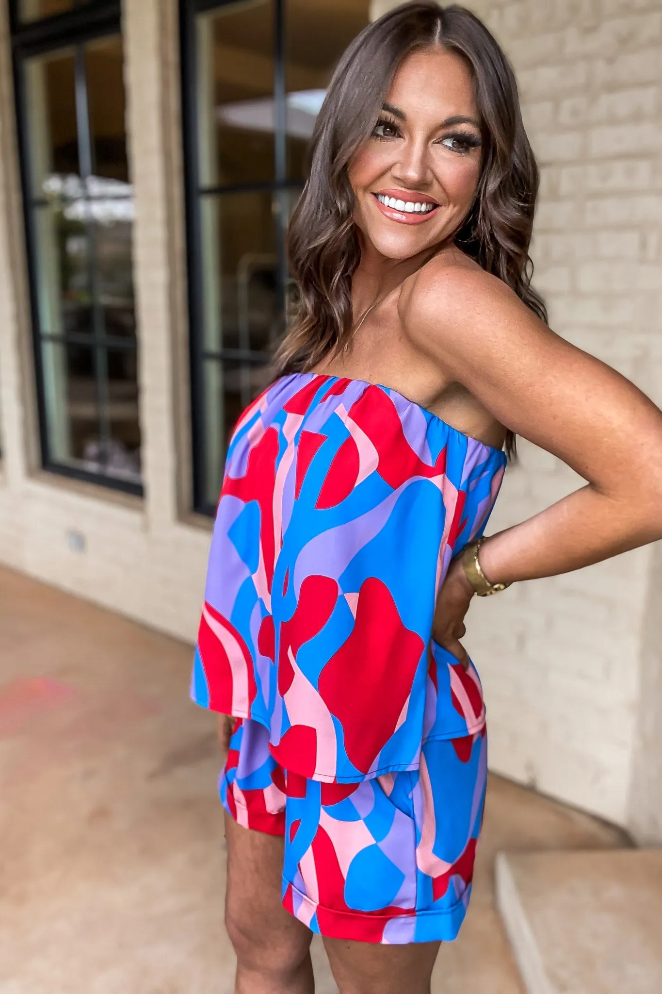 Color Mixer Blue Strapless Top