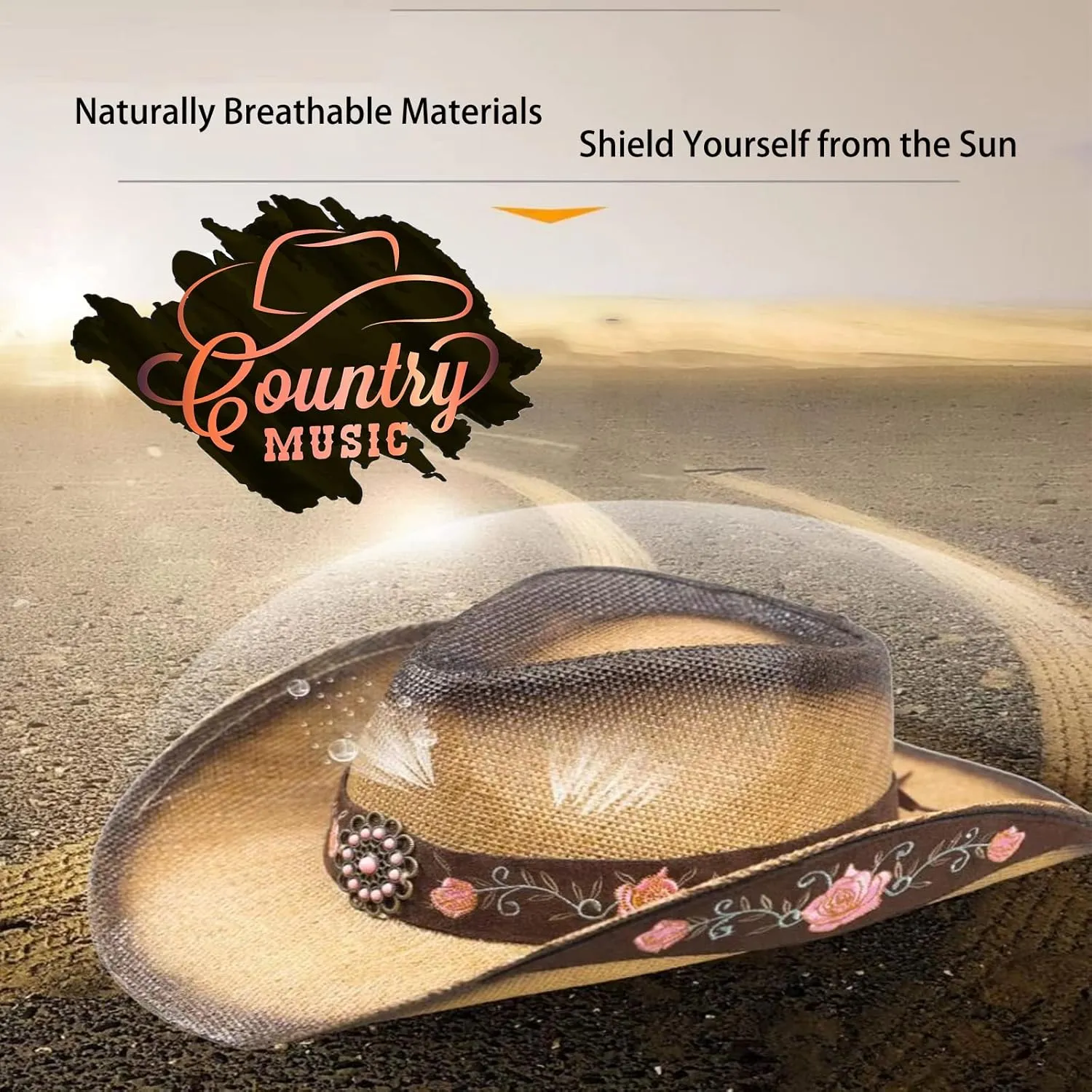 Cowboy Hats for Women, Brown Cowgirl Hats Classic Straw Western Hats for Women Music Festival Party Beach.