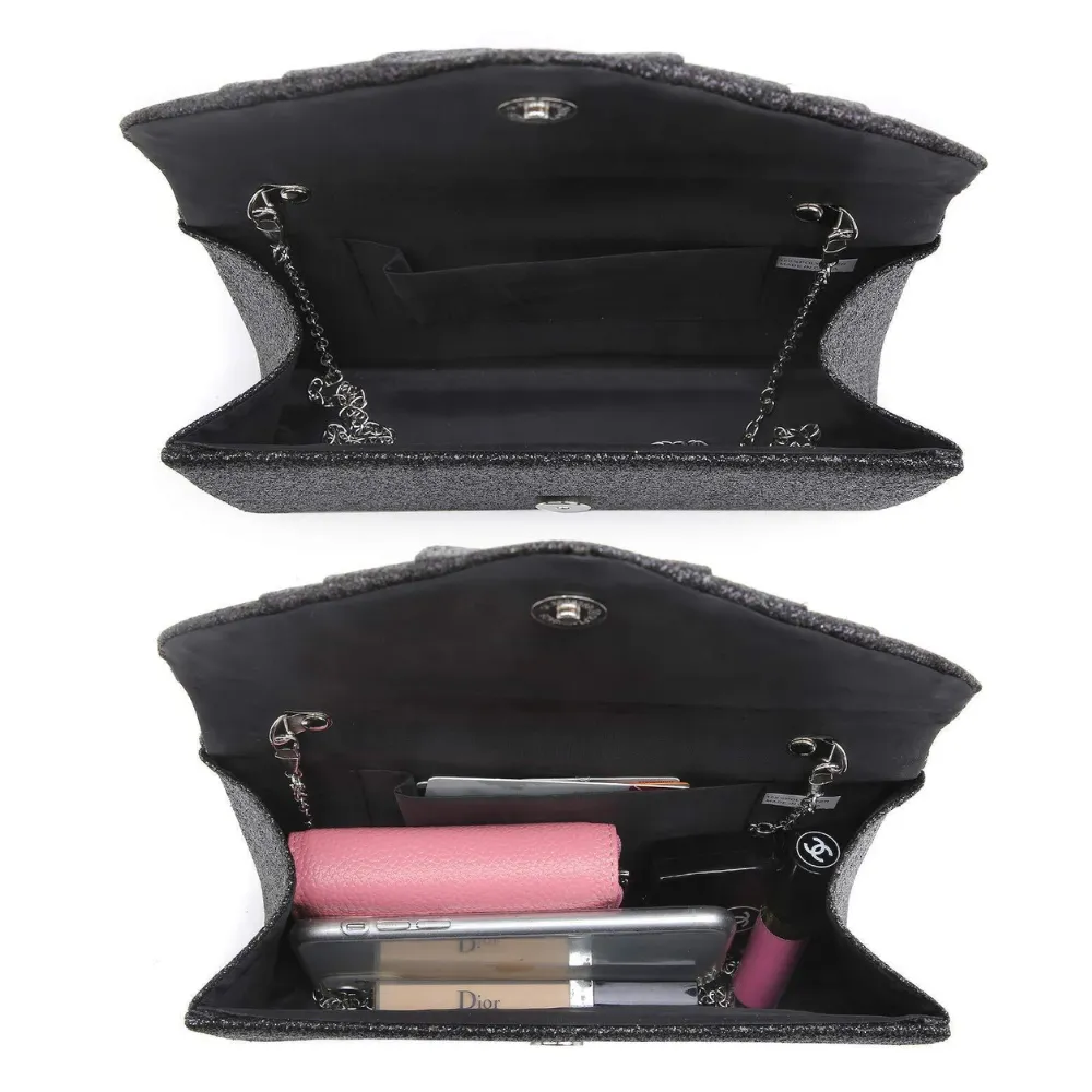 Dasein Glistening With Chain Black Clutch (Women's)
