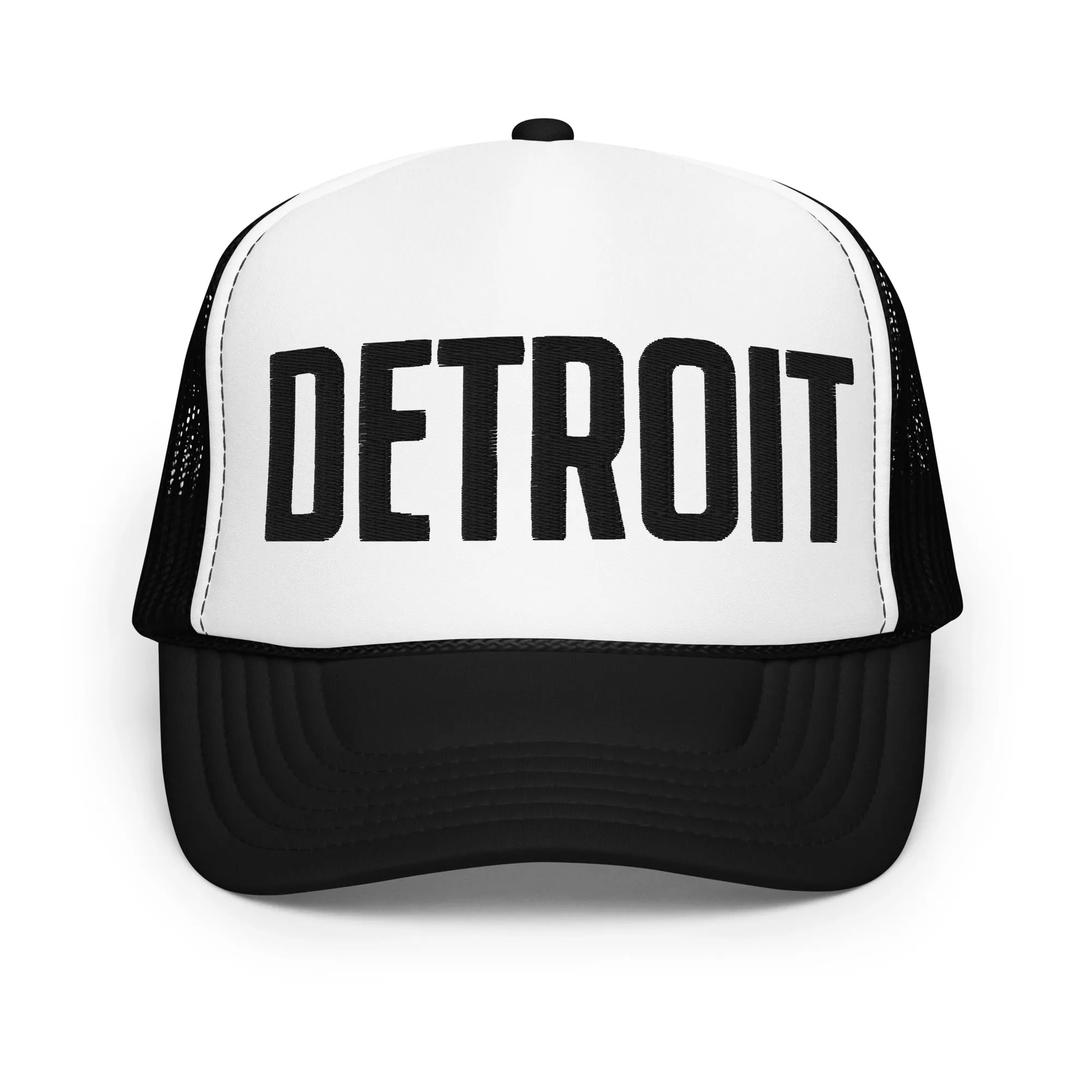 Detroit Foam Trucker Hat - Black & White - Embroidered