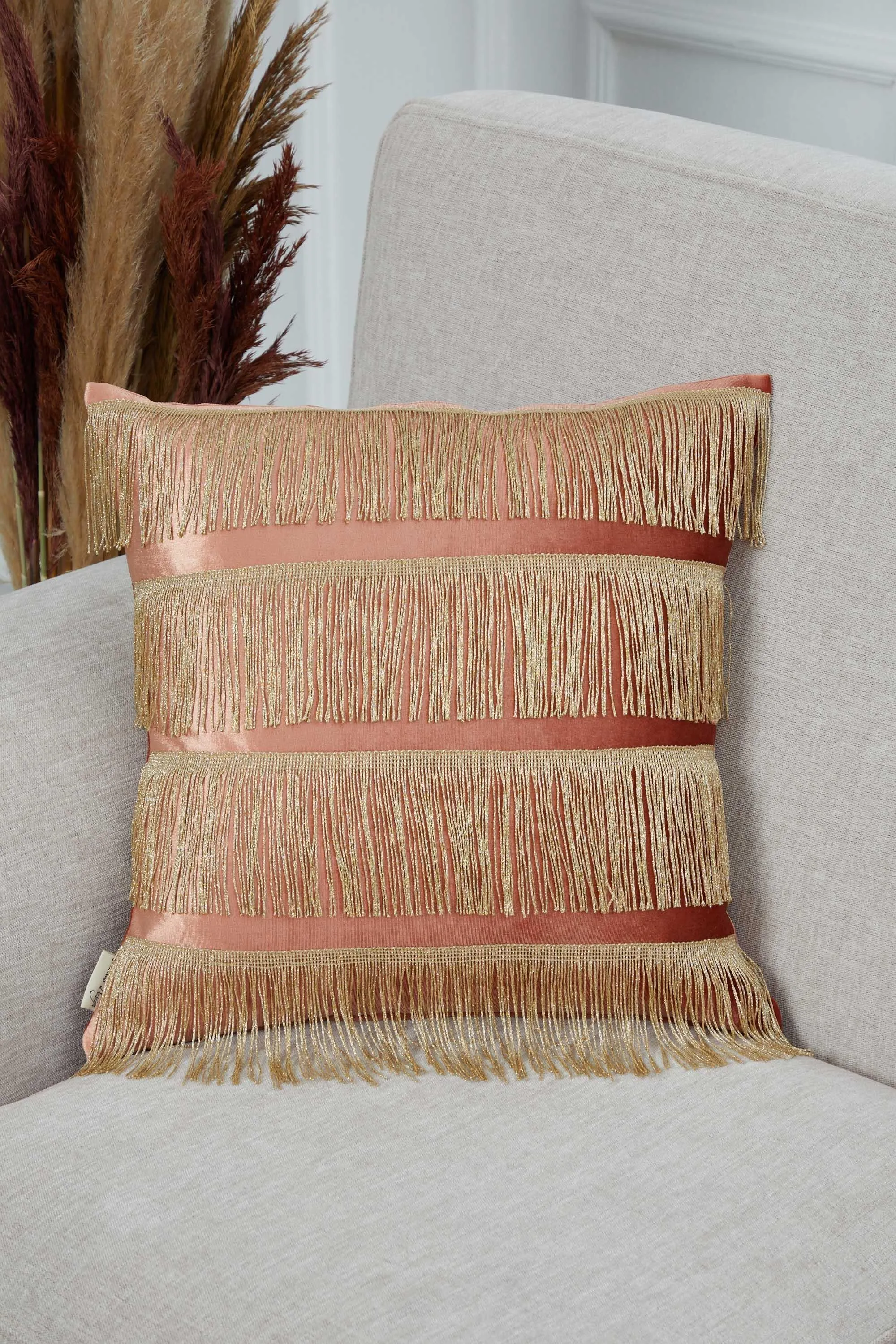Elegant 18x18 Velvet Pillow Cover with Hanging Fringes, Decorative Cushion Cover for Modern Home Decorations, Housewarming Pillow Gift,K-352