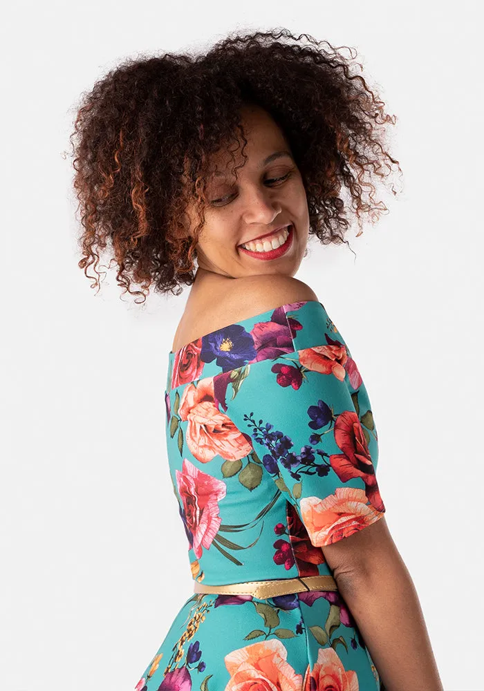 Eleri Teal Floral Swing Dress