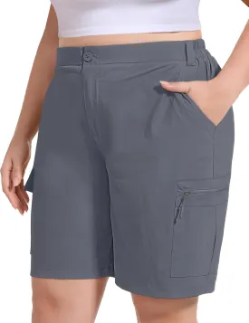 FOREYOND Women's Plus Size Golf Shorts Quick Dry 9'' Hiking Cargo Shorts Athletic Casual Summer Bermuda with Pockets