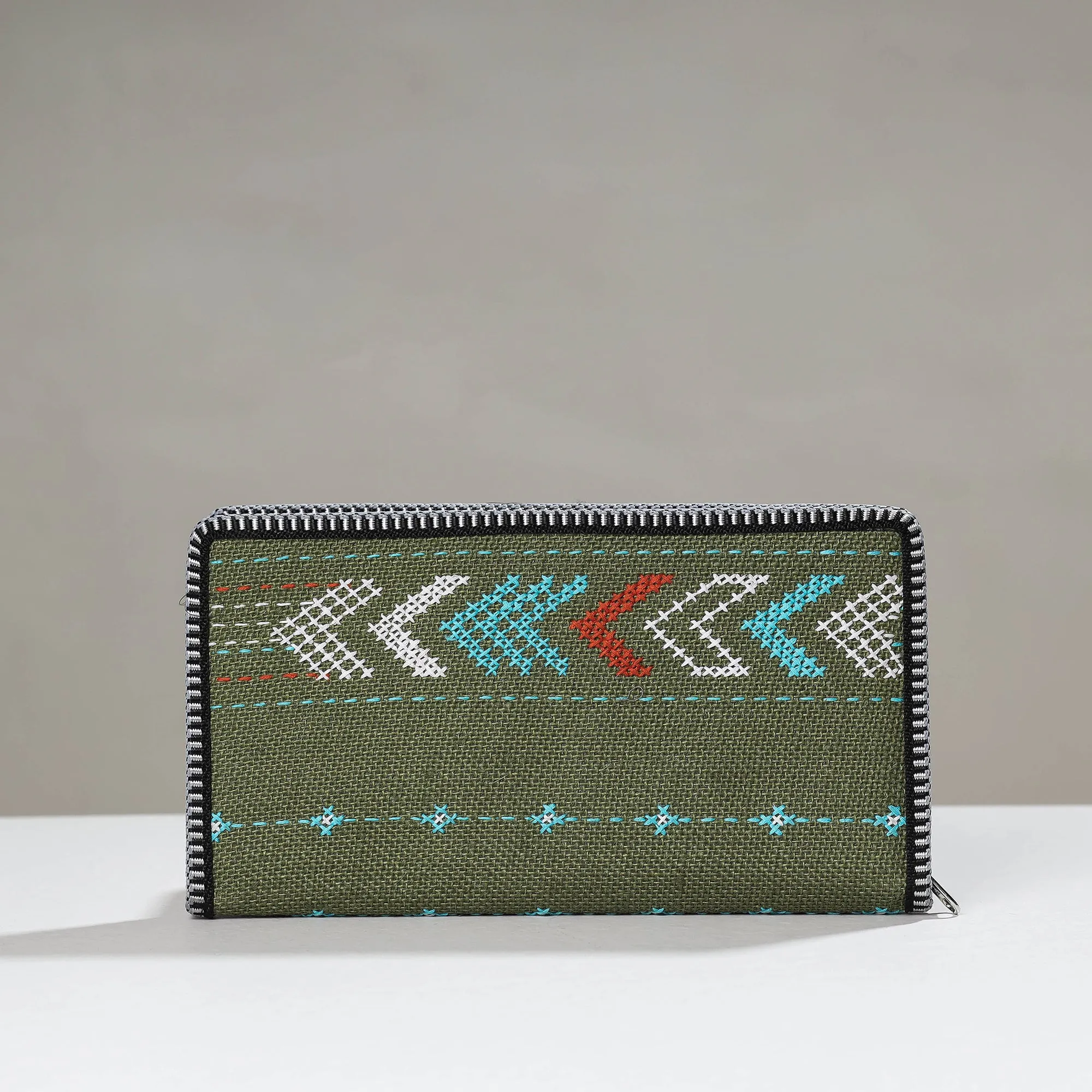 Green - Tribal Hand Embroidered Jute Passport Cover