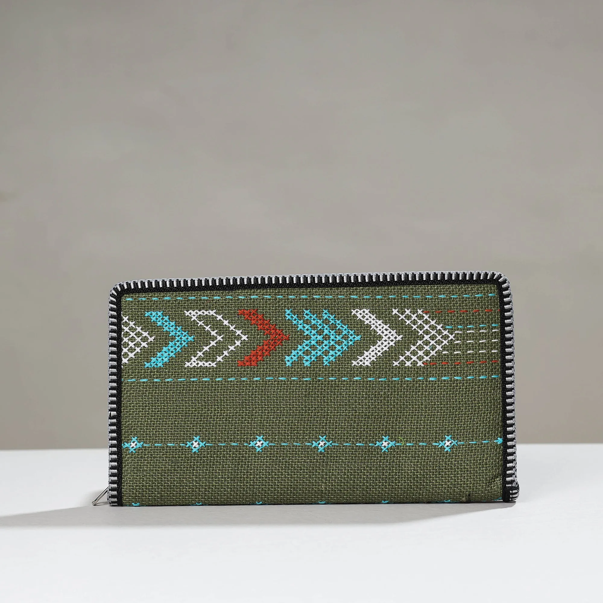 Green - Tribal Hand Embroidered Jute Passport Cover