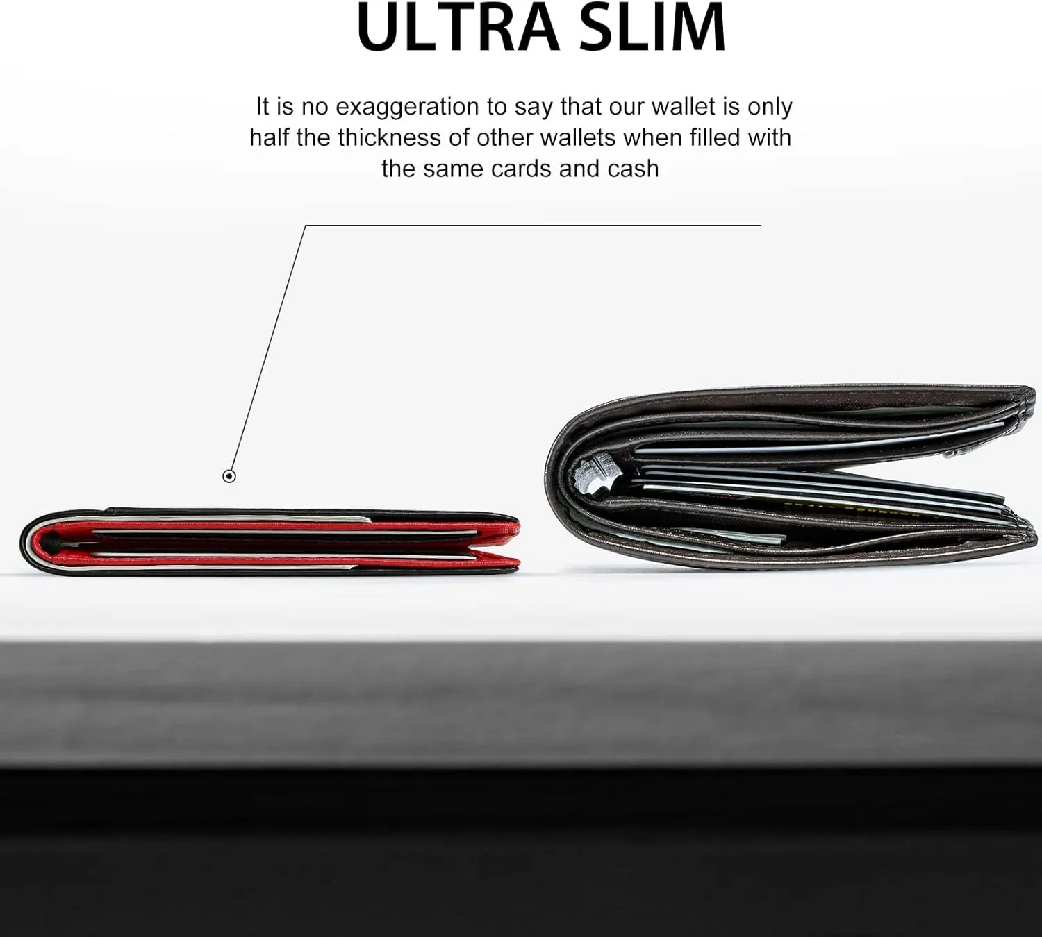 GSOIAX Mens Slim Wallet RFID Blocking Bifold wallets for men Minimalist Genuine Leather Carbon Fiber Card Holder Money Clip Thin Mens with Gift Box (Carbon Black and Red)