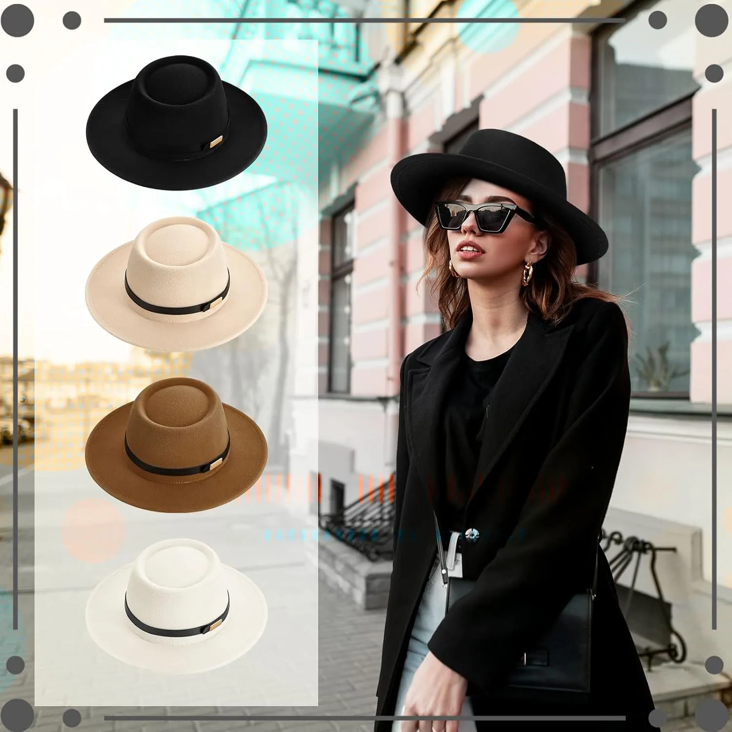 Hercicy 4 Pcs Felt Hats for Women Vintage Wool Panama Felt Boho Pork Pie Hat with Belt, Jazz Headwear