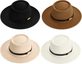 Hercicy 4 Pcs Felt Hats for Women Vintage Wool Panama Felt Boho Pork Pie Hat with Belt, Jazz Headwear