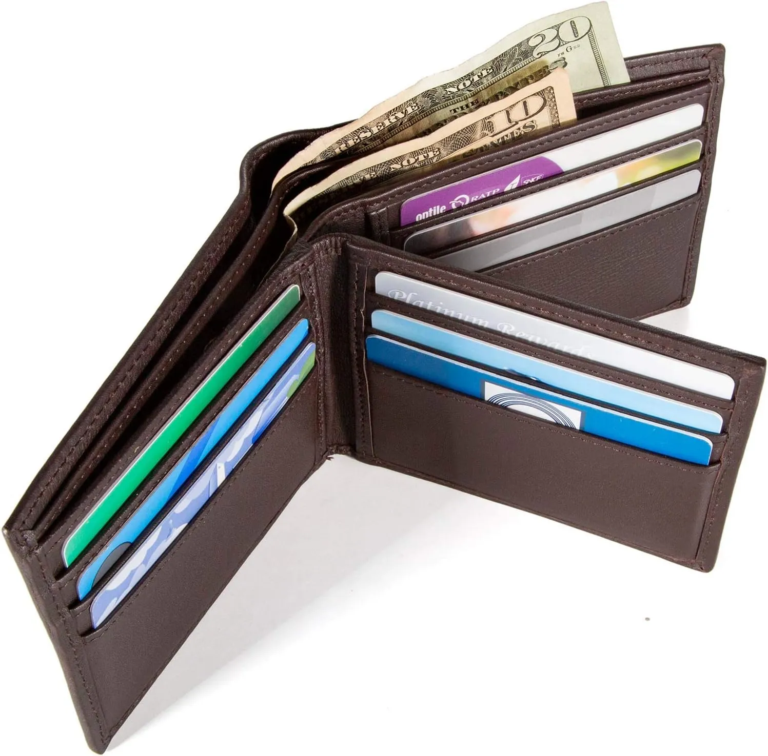 ID Stronghold Extra Capacity Bifold Wallet for Men - RFID Blocking Genuine Leather Wallet