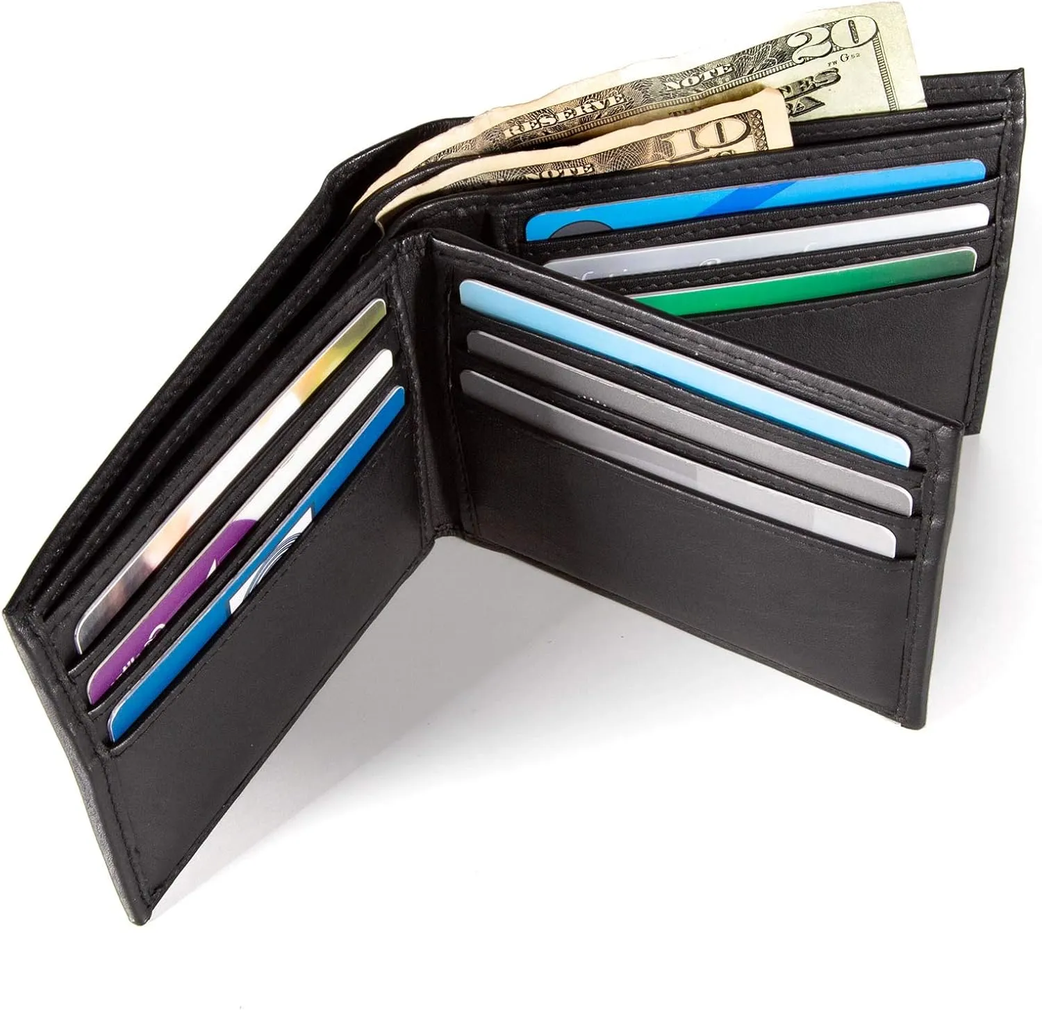 ID Stronghold Extra Capacity Bifold Wallet for Men - RFID Blocking Genuine Leather Wallet