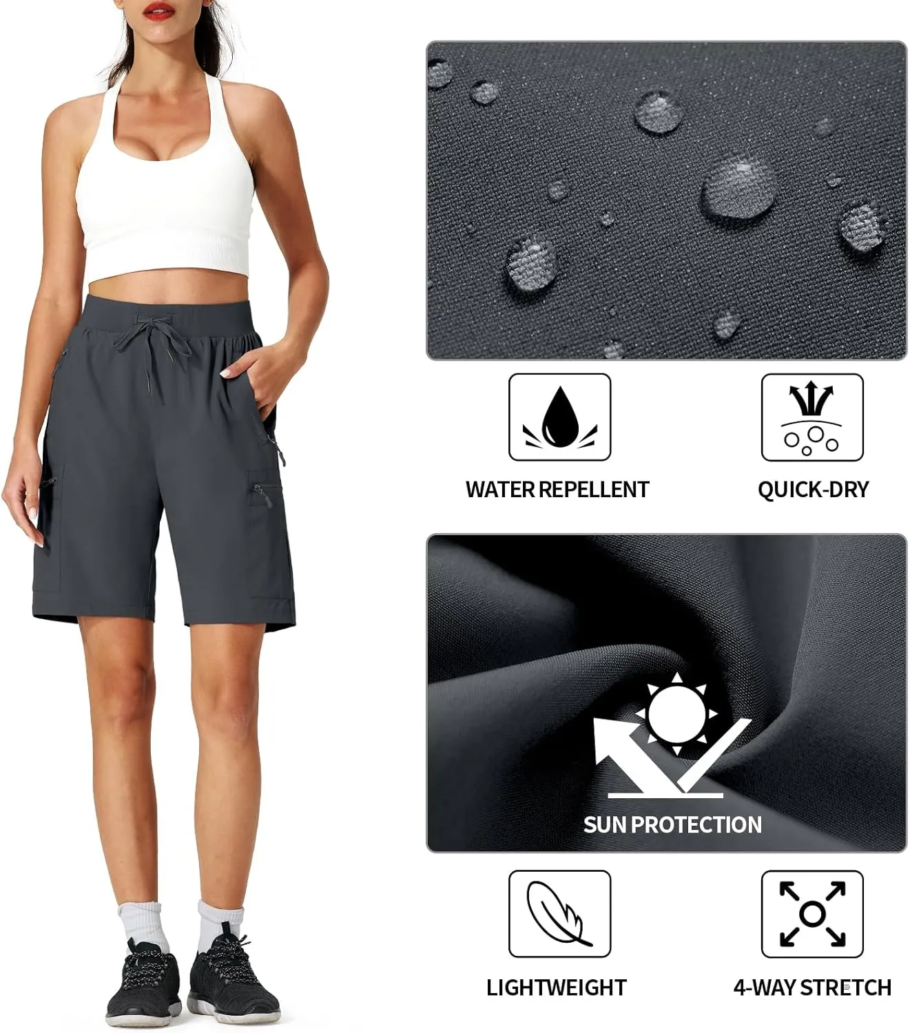 Ksmien Women's Hiking Cargo Shorts Quick Dry Lightweight Summer Shorts with Zipper Pockets for Travel Golf Camping