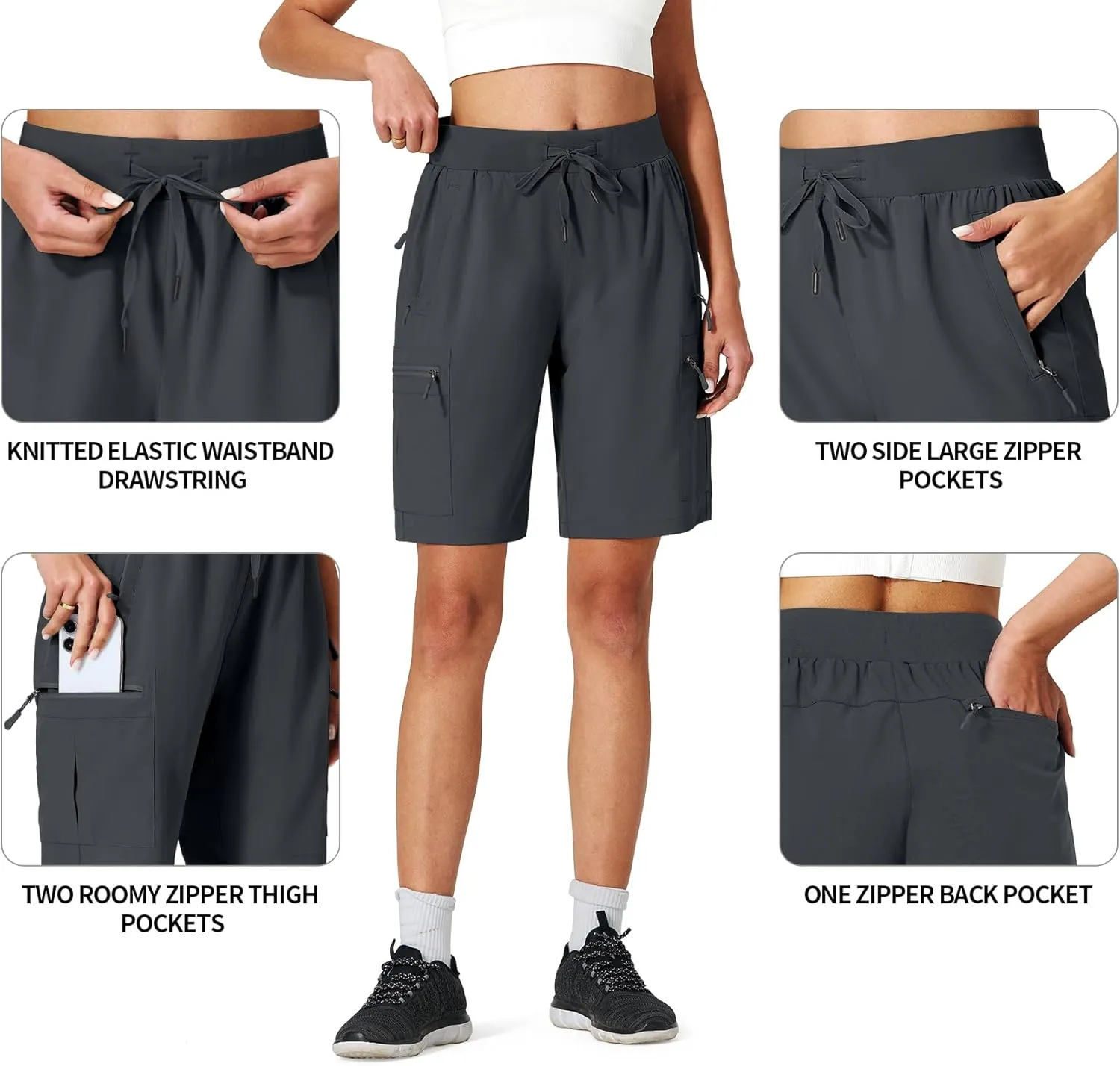 Ksmien Women's Hiking Cargo Shorts Quick Dry Lightweight Summer Shorts with Zipper Pockets for Travel Golf Camping