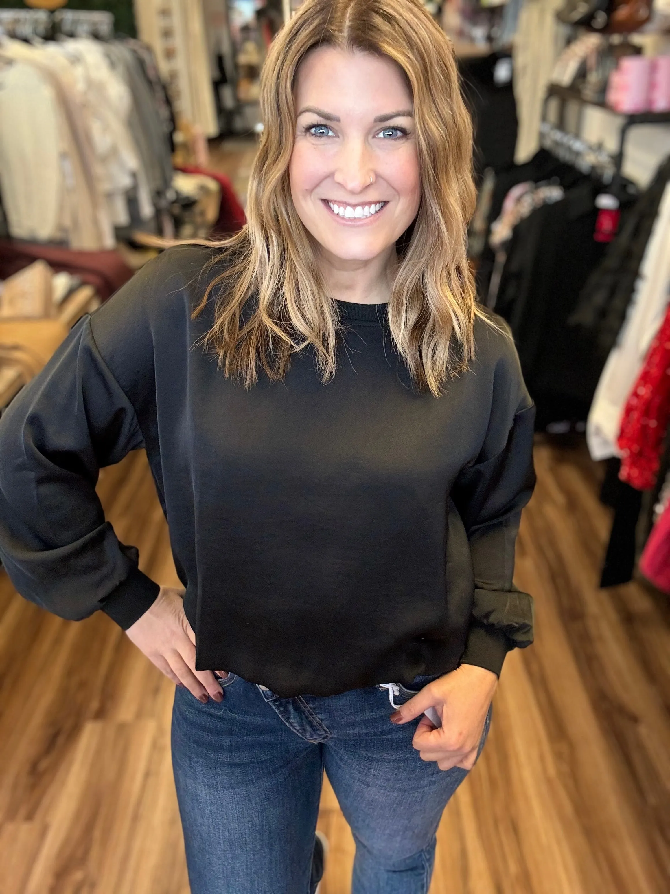 Laine - Long Sleeve Round Neck Sateen Pullover