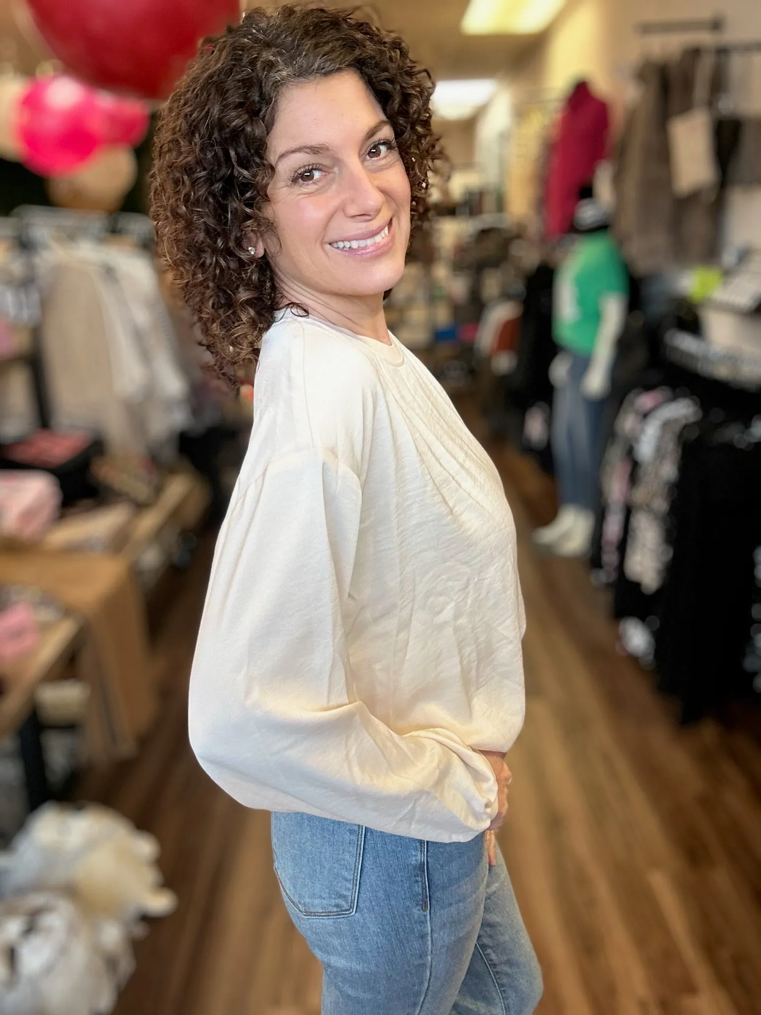 Laine - Long Sleeve Round Neck Sateen Pullover