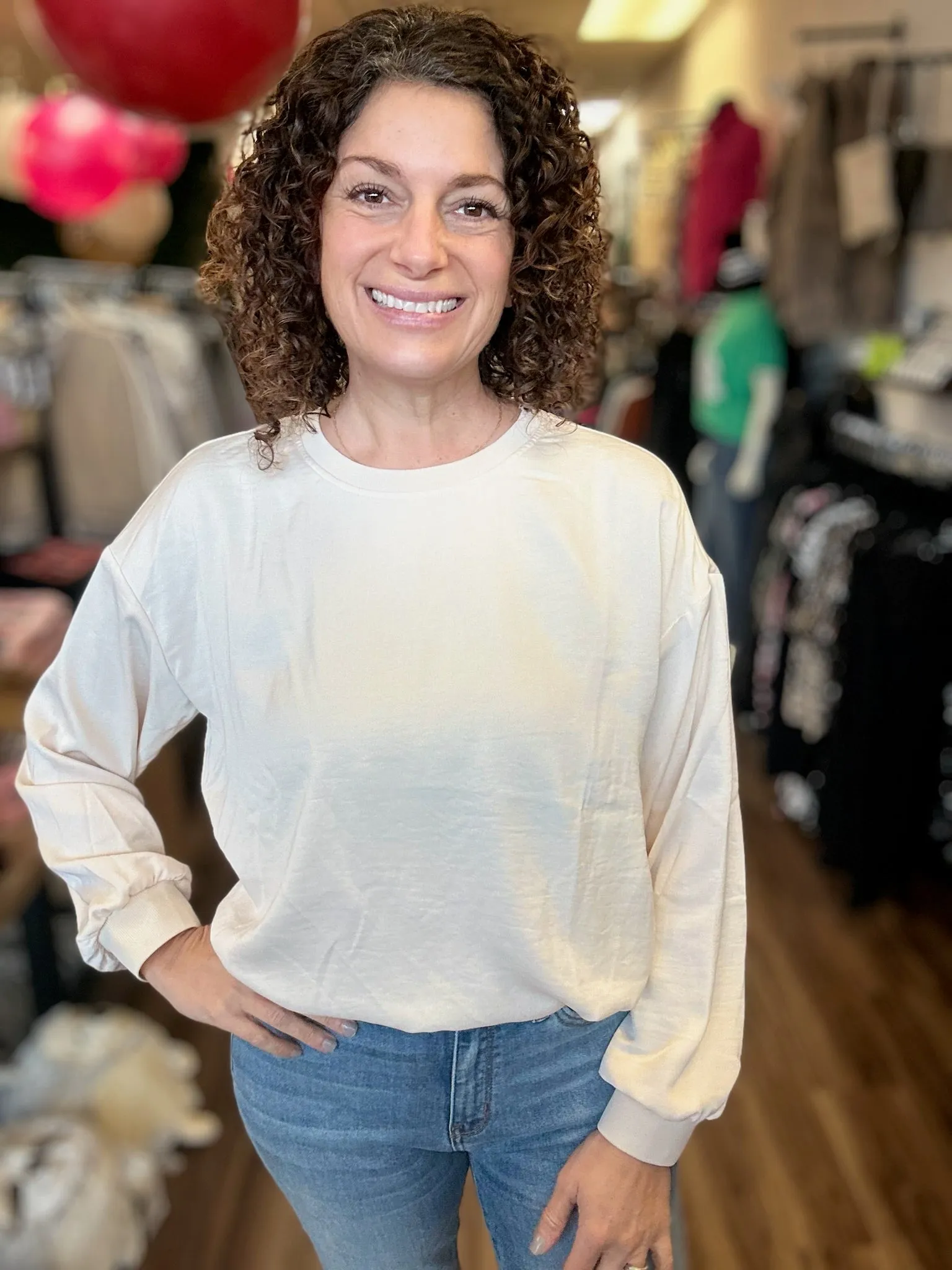 Laine - Long Sleeve Round Neck Sateen Pullover