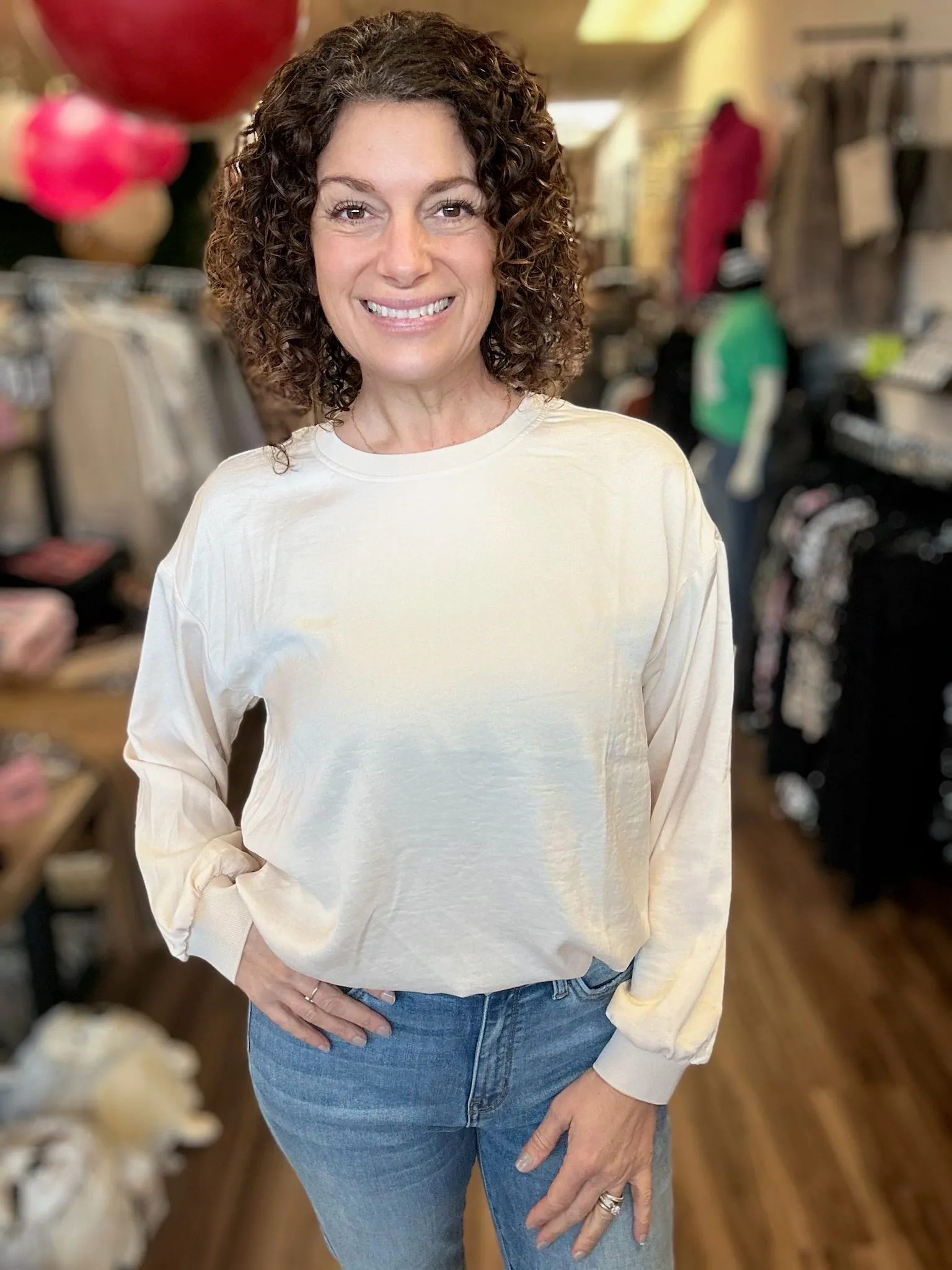 Laine - Long Sleeve Round Neck Sateen Pullover