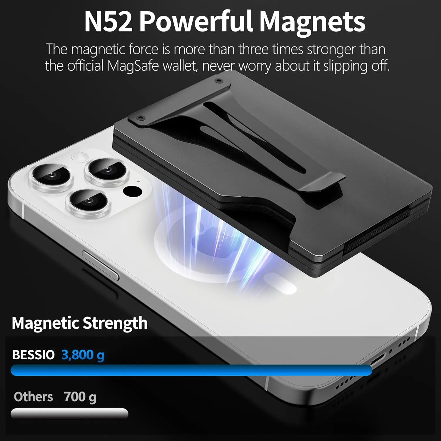 Magnetic Phone Wallet Compatible with Apple MagSafe - Metal Card Holder with AirTag Holder, RFID Blocking & Money Clip Mag Safe Wallet for iPhone 16 15 14 13 12 Pro Max/Pro/Plus/Mini