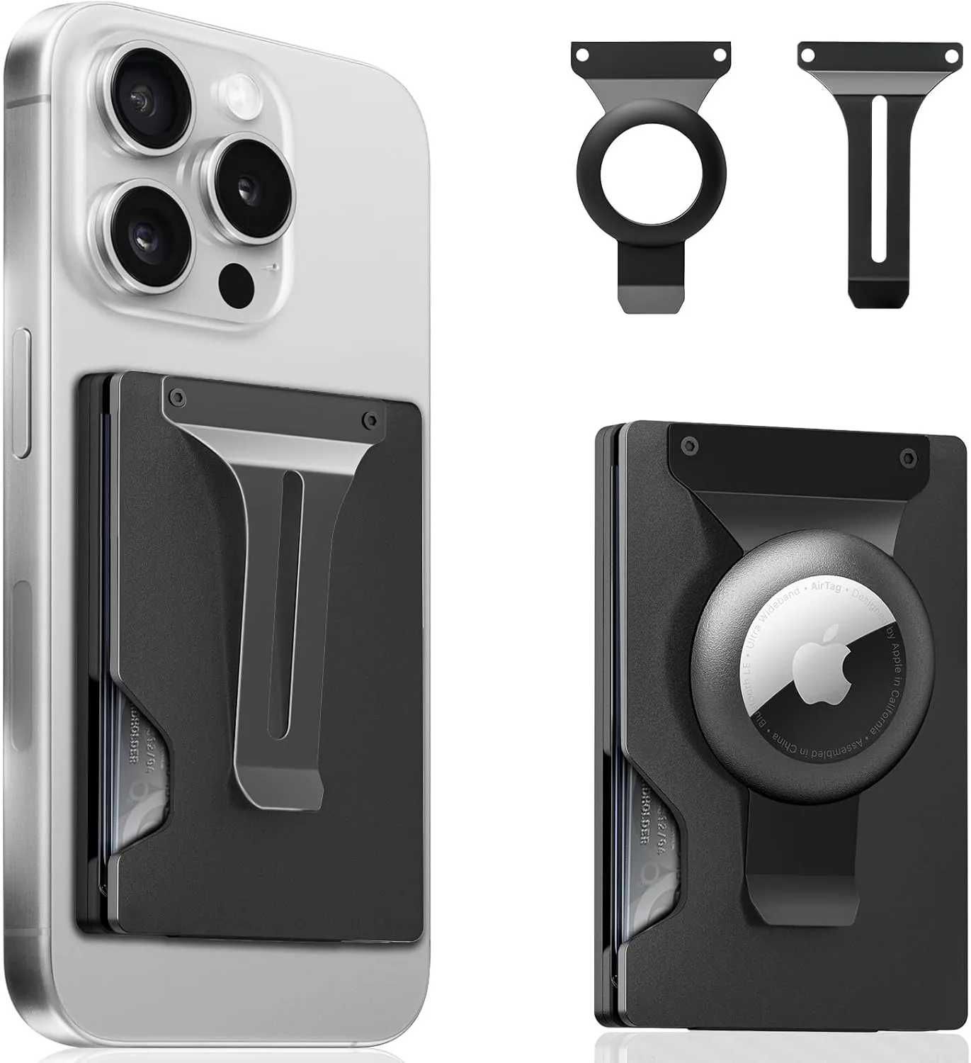 Magnetic Phone Wallet Compatible with Apple MagSafe - Metal Card Holder with AirTag Holder, RFID Blocking & Money Clip Mag Safe Wallet for iPhone 16 15 14 13 12 Pro Max/Pro/Plus/Mini