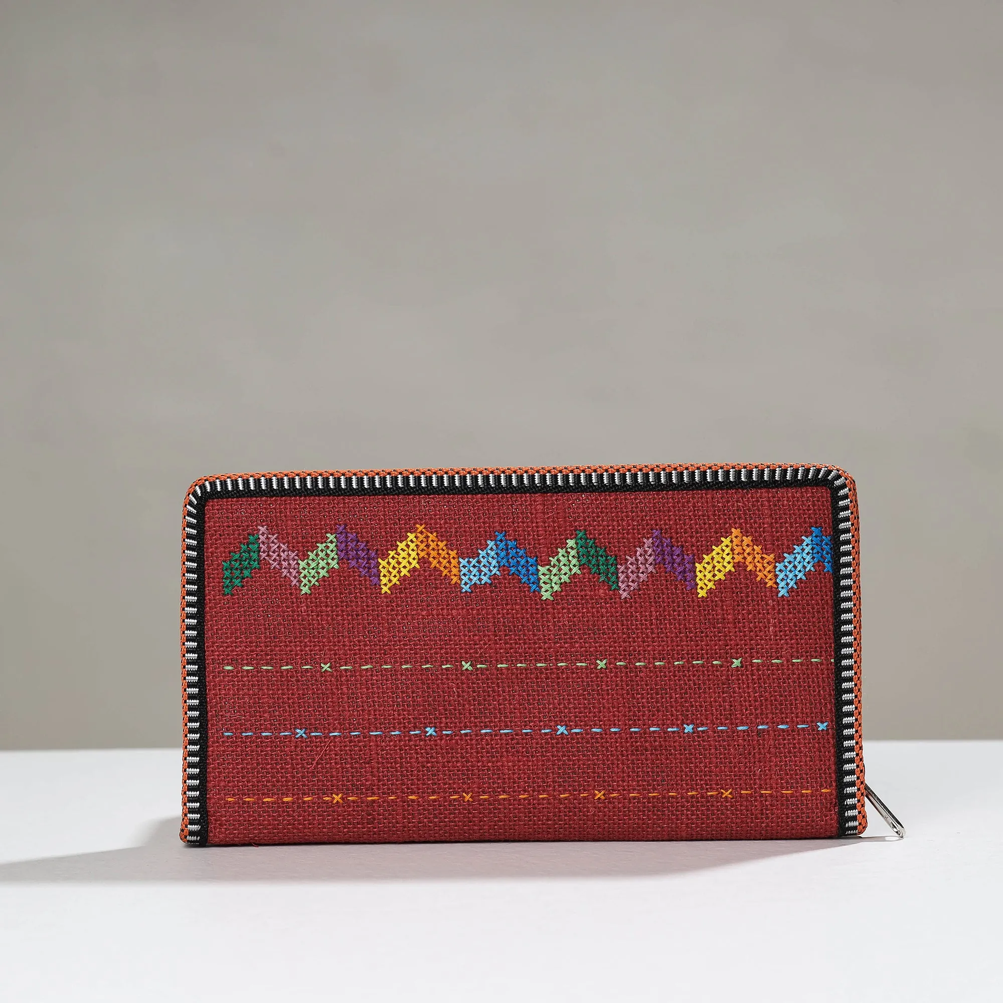 Maroon - Tribal Hand Embroidered Jute Passport Cover