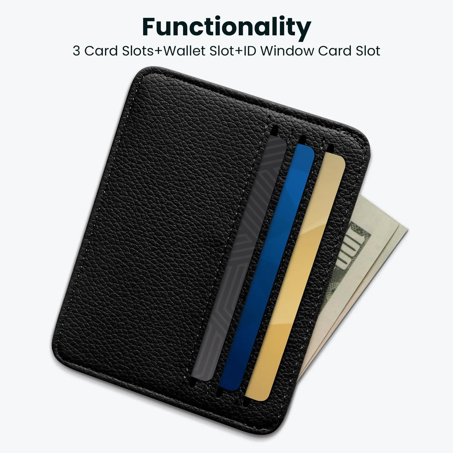 Mayski Credit Card Holder for Women Minimalist Wallet, RFID Blocking Wallets Card Cases, Small Wallets with ID Window for Women Men, Black