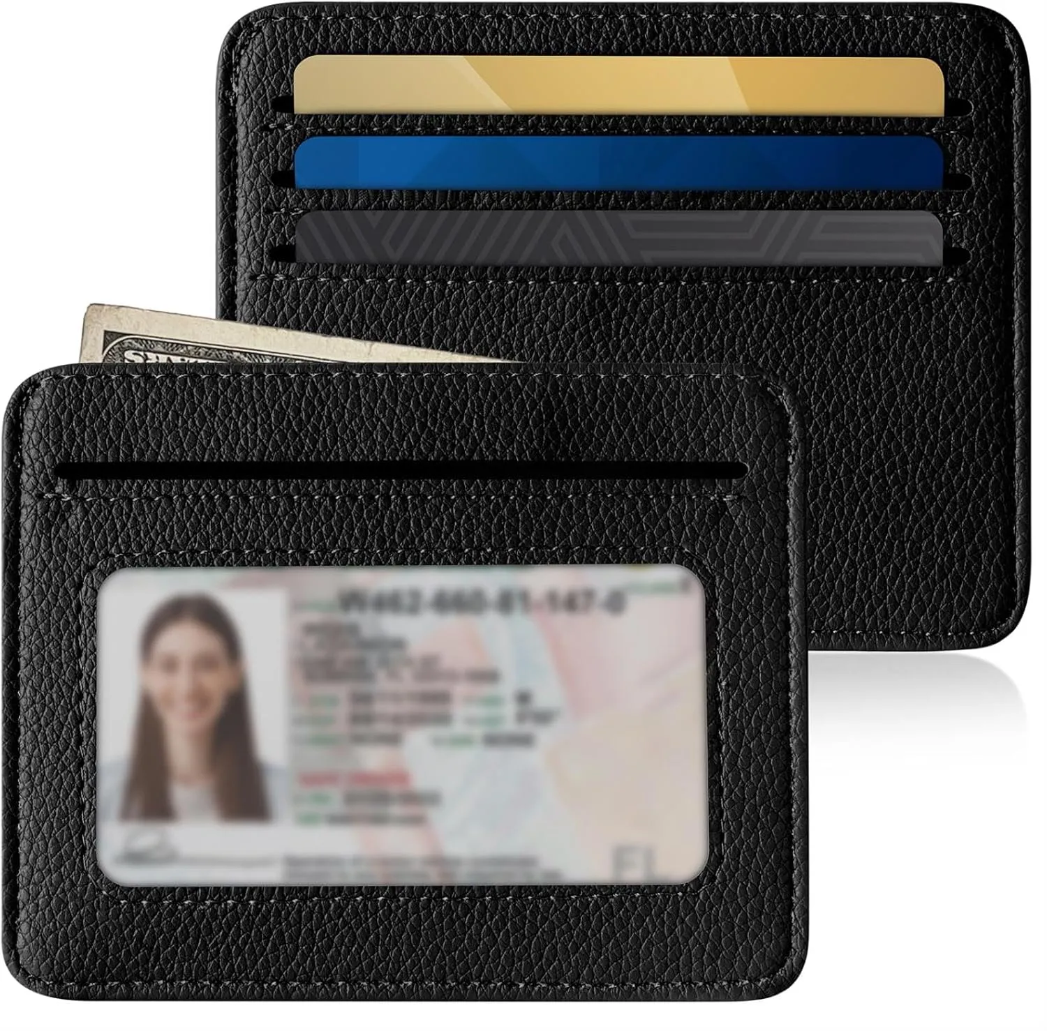 Mayski Credit Card Holder for Women Minimalist Wallet, RFID Blocking Wallets Card Cases, Small Wallets with ID Window for Women Men, Black