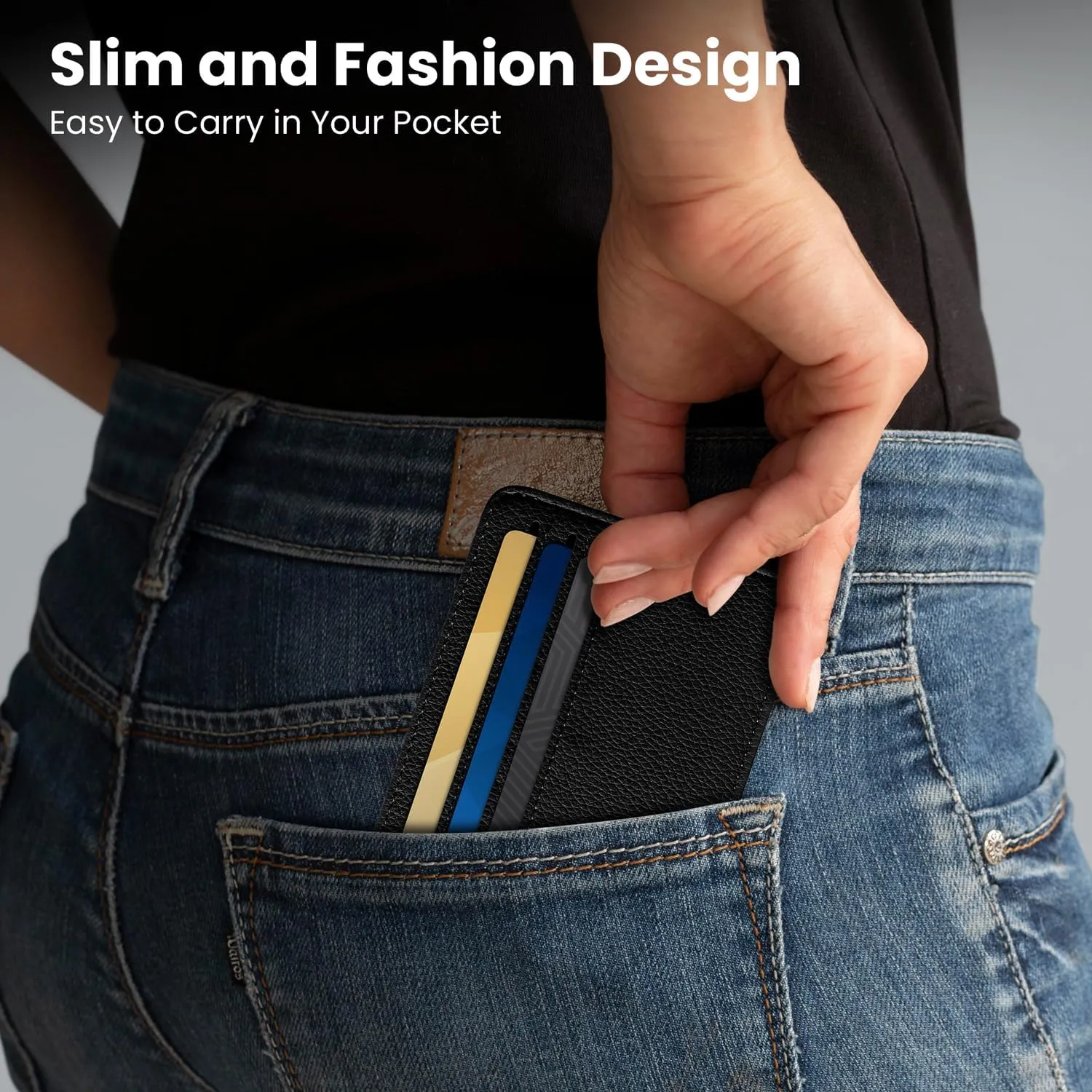 Mayski Credit Card Holder for Women Minimalist Wallet, RFID Blocking Wallets Card Cases, Small Wallets with ID Window for Women Men, Black