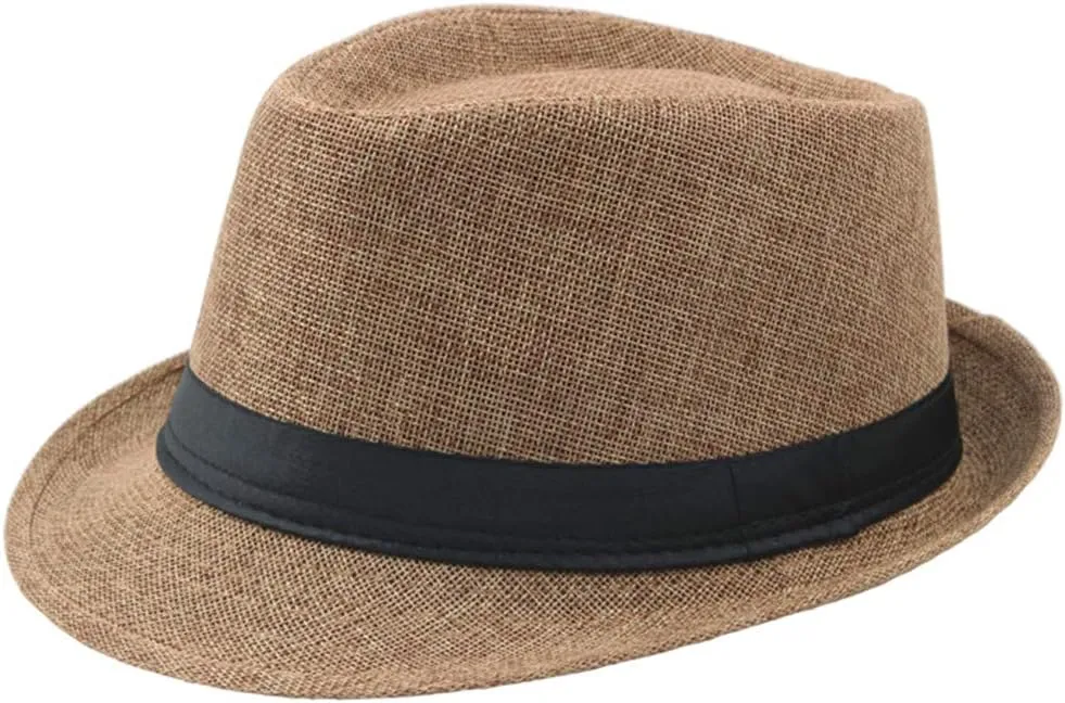 Men Fedora Hats Linen Jazz Caps Classic Solid CurlyStraw Hat Summer Sun Beach Hat Outdoor UV Protection Hat