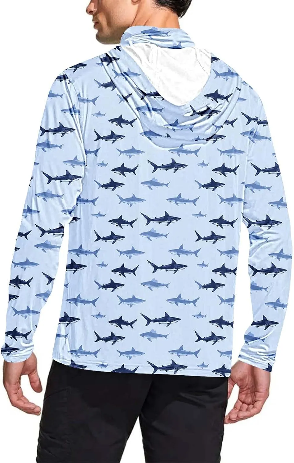 Men's Sun Protection Hoodie with Mask Men Rash Guard Performance Swim Fishing Hiking Shirt Long Sleeve Shirt