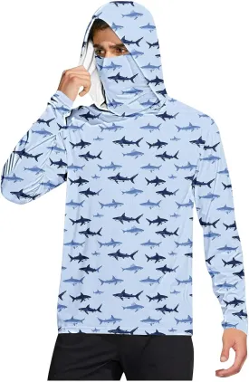Men's Sun Protection Hoodie with Mask Men Rash Guard Performance Swim Fishing Hiking Shirt Long Sleeve Shirt
