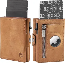 Mens Wallet Card Holder for AirTag, Leather Smart Wallet for Men, Airtag Wallet Pop Up Wallet, RFID Blocking, Slim, Minimalist, Large Capacity - 14-18 Card Capacity | ID Window | Cash Slot Brown
