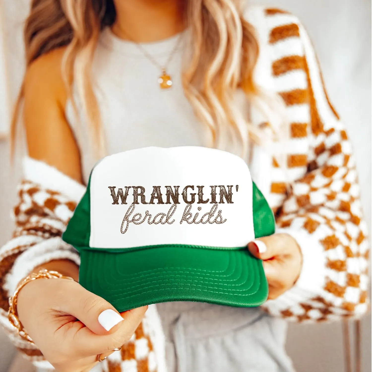 Olive Loves Apple Wranglin' Feral Kids Trucker Hat for Mom and Dad Funny Western Style Cap for Women and Men